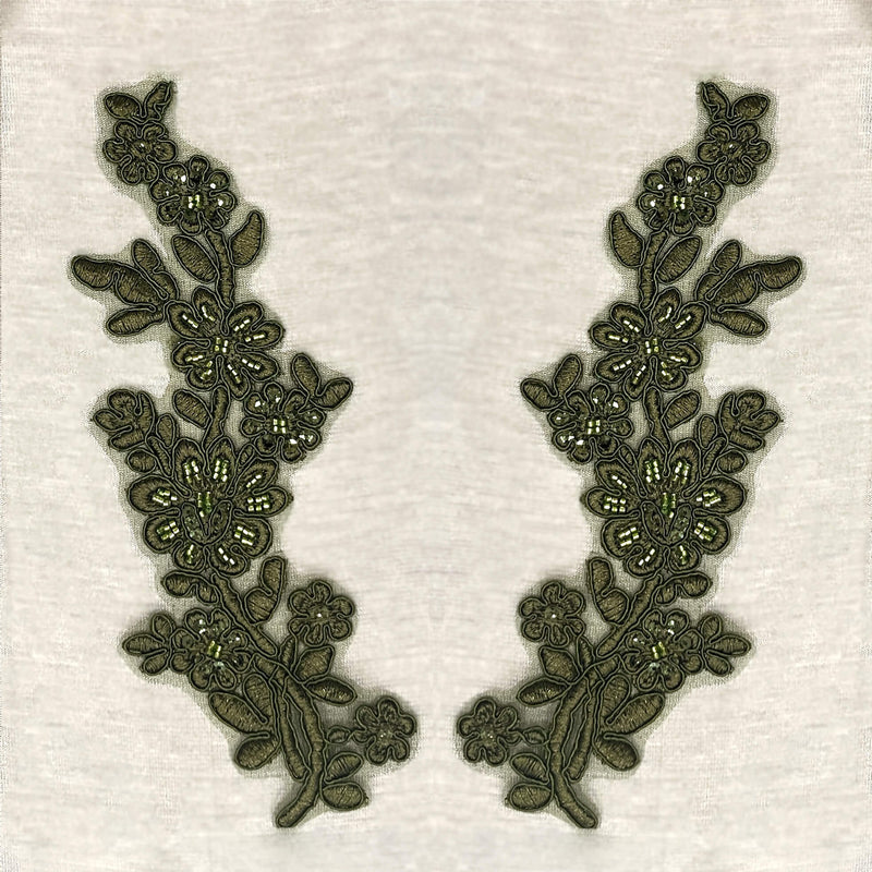 Beaded & Corded Floral Lace Applique Embroidered on 100% Polyester Net Mesh | Lace USA - 95919W-BP