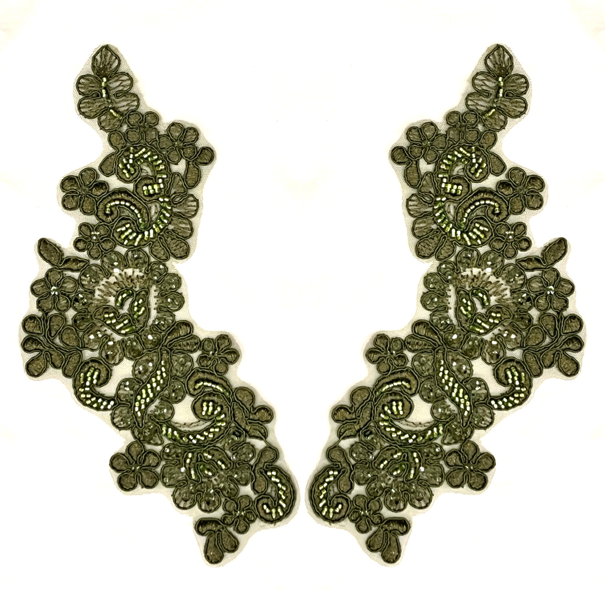 Beaded & Corded Floral Lace Applique Embroidered on 100% Polyester | Lace USA - KZ-25-HB