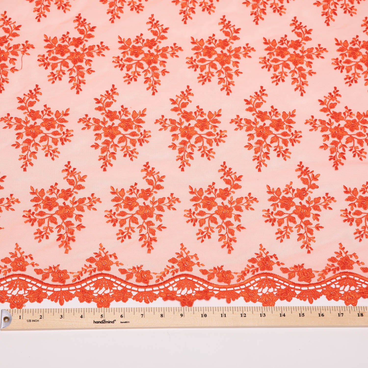 ORANGE EMBROIDERED LACE FABRIC WITH FLORAL DESIGN 52" WIDE | Exquisite Fabric