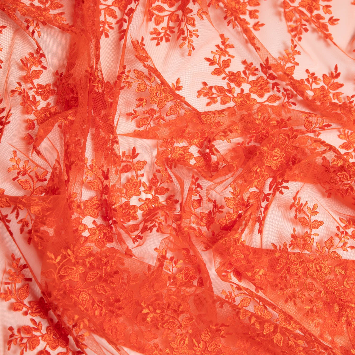 ORANGE EMBROIDERED LACE FABRIC WITH FLORAL DESIGN 52" WIDE | Exquisite Fabric