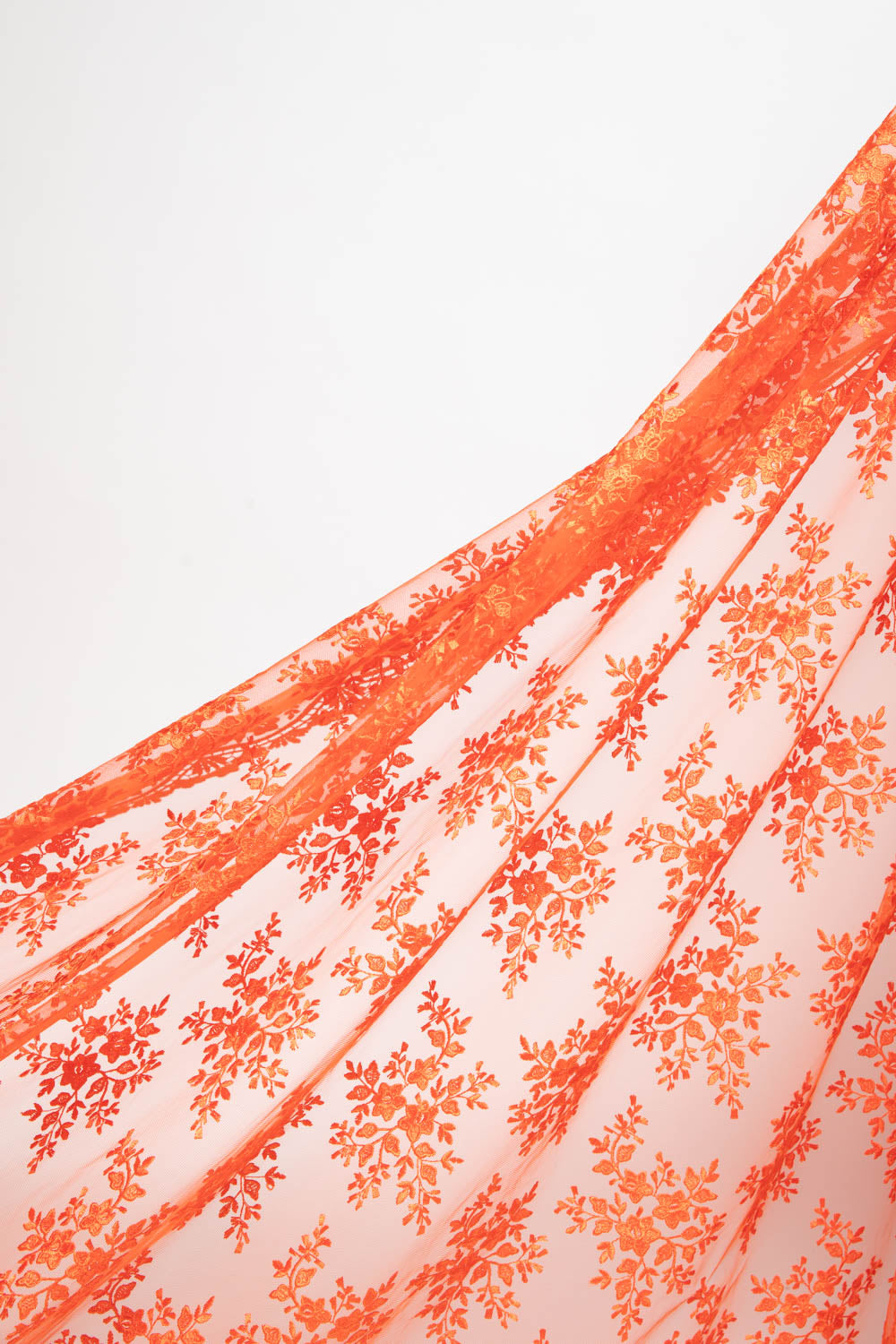 ORANGE EMBROIDERED LACE FABRIC WITH FLORAL DESIGN 52" WIDE | Exquisite Fabric