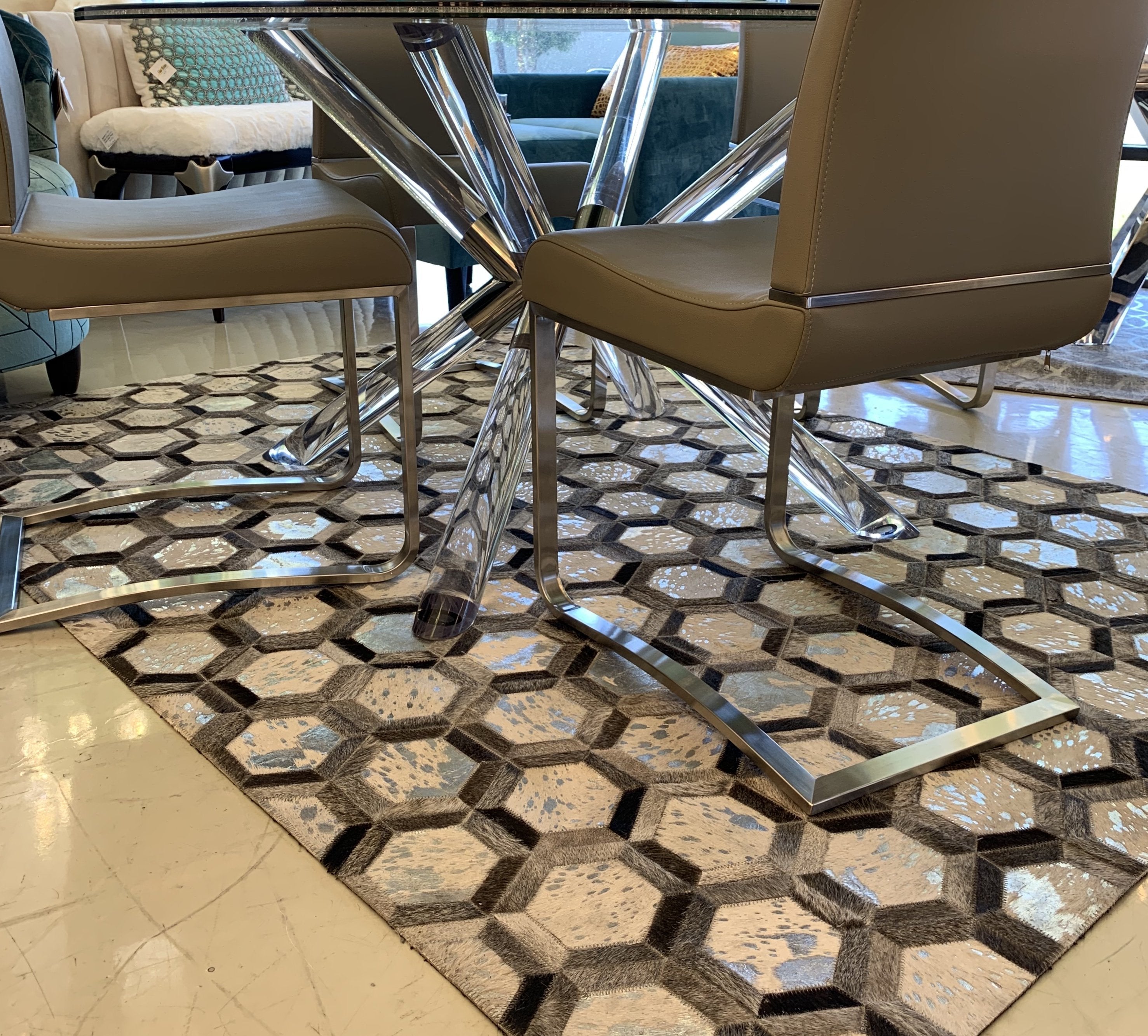 Natural Leather Metallic Patchwork Cowhide Area Rug
