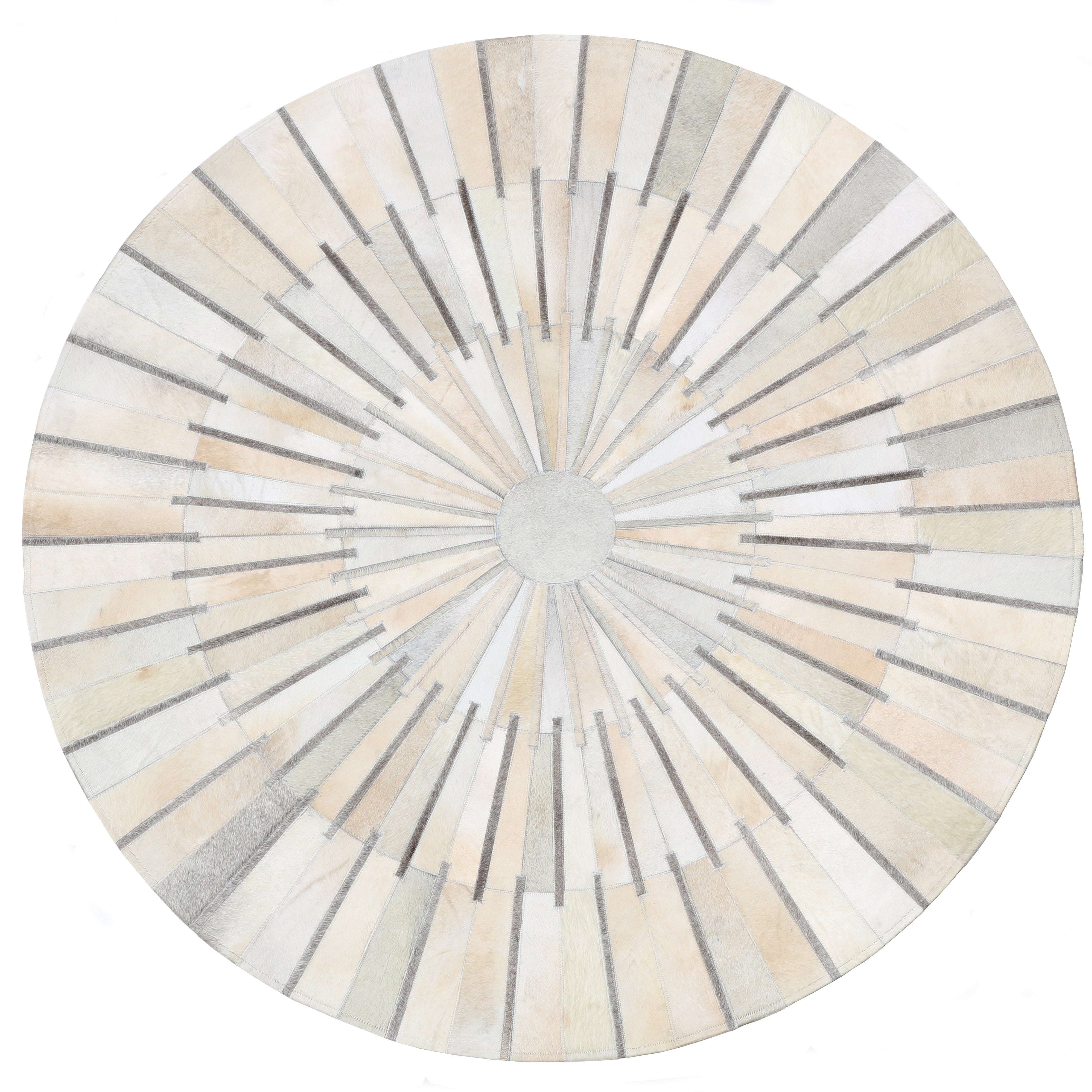 Geometric Round Cowhide Patchwork Rug – Black with Charcoal Stripes - Patchwork PCH216 Round