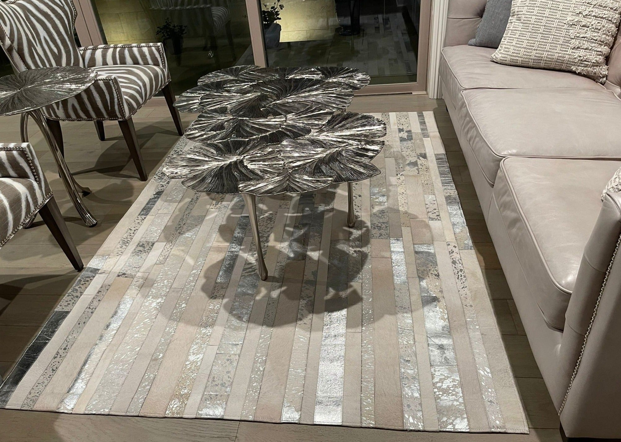 White Metallic Patchwork Cowhide Area Rug PCH200