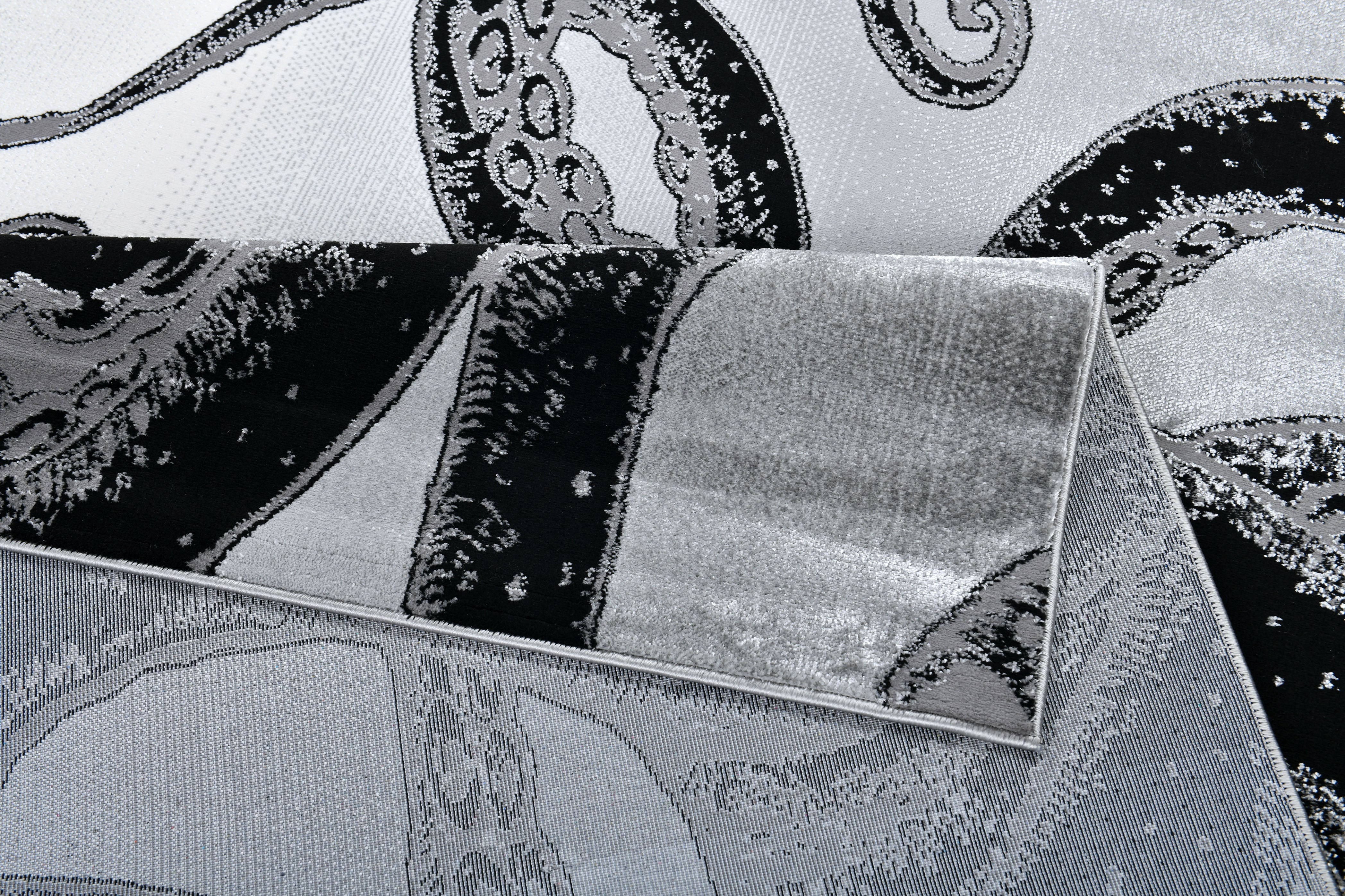 Soft-Touch Light Grey Rug Featuring Metallic Octopus/Tentacle Design in Sheer Black or Blue - Z339A (POL805)