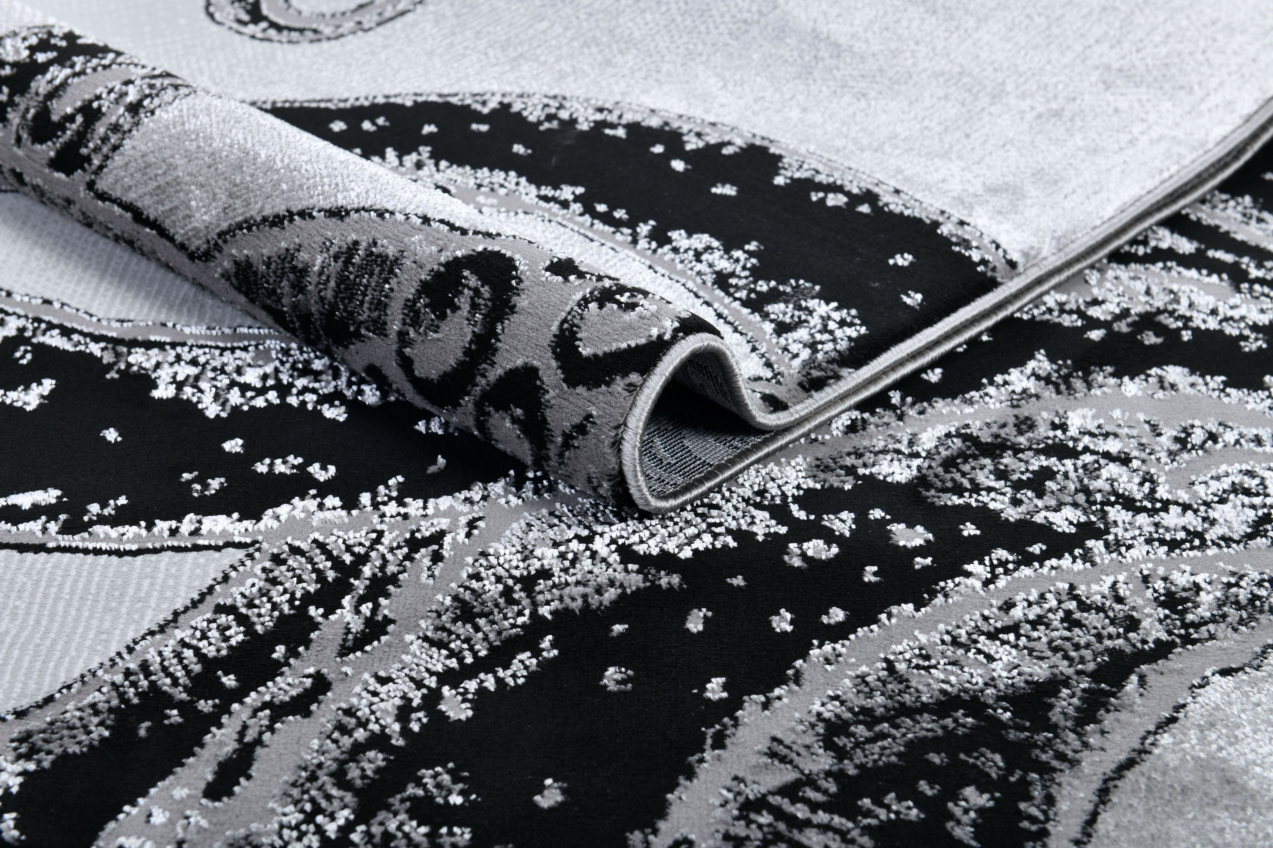 Soft-Touch Light Grey Rug Featuring Metallic Octopus/Tentacle Design in Sheer Black or Blue - Z339A (POL805)