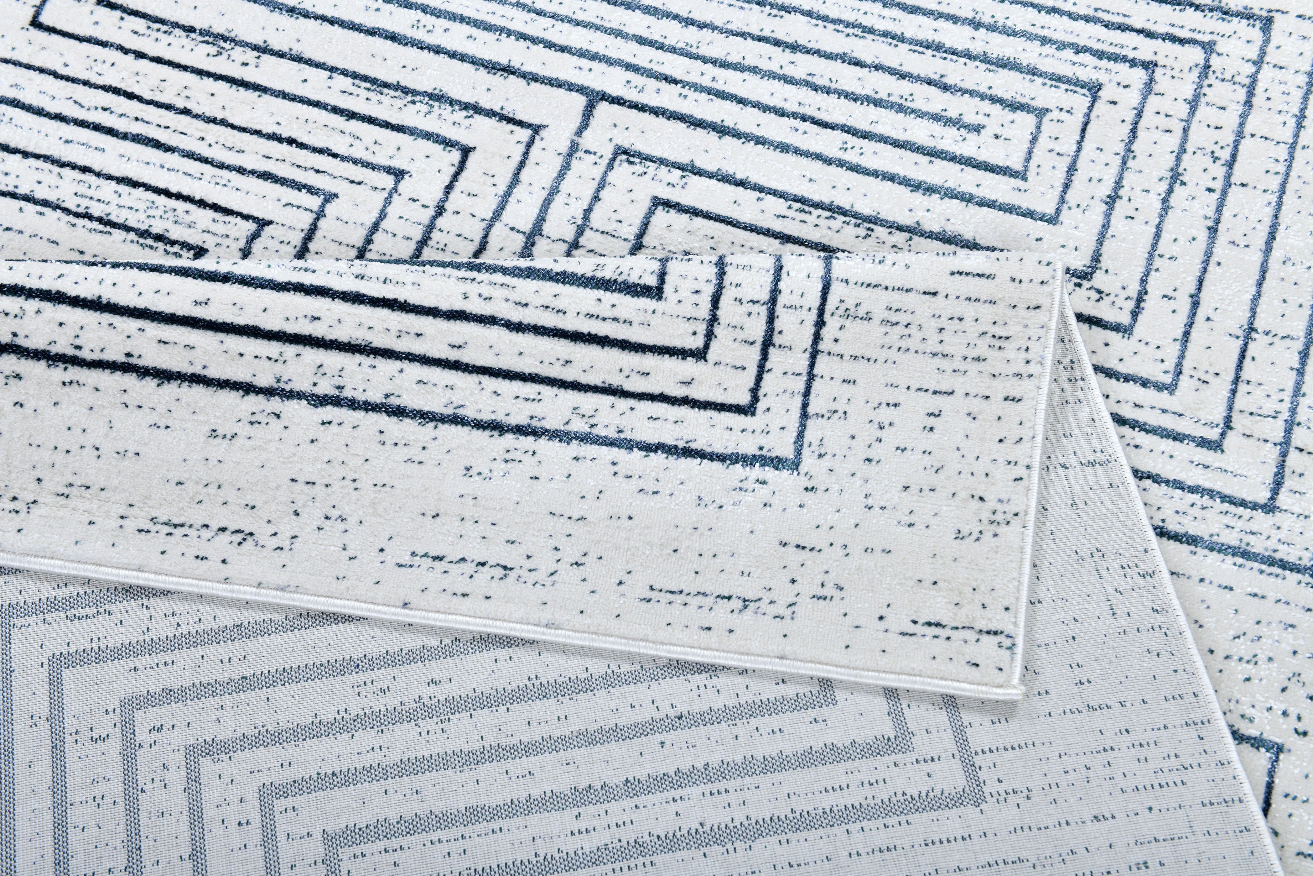 Soft Cream Area Rug Featuring Sheer Blue and Subtle Emerald Geometric Accents - Z329B