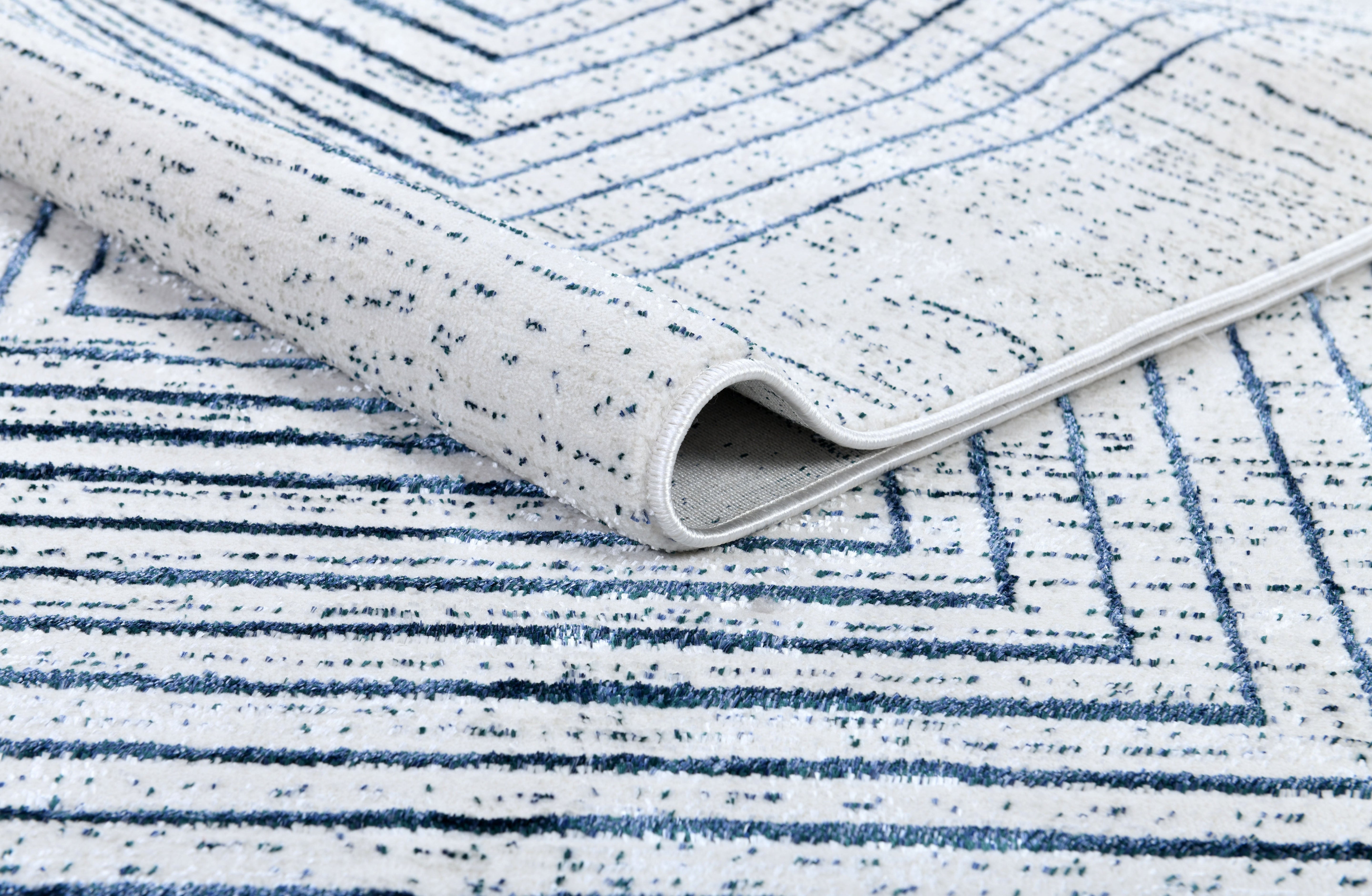 Soft Cream Area Rug Featuring Sheer Blue and Subtle Emerald Geometric Accents - Z329B