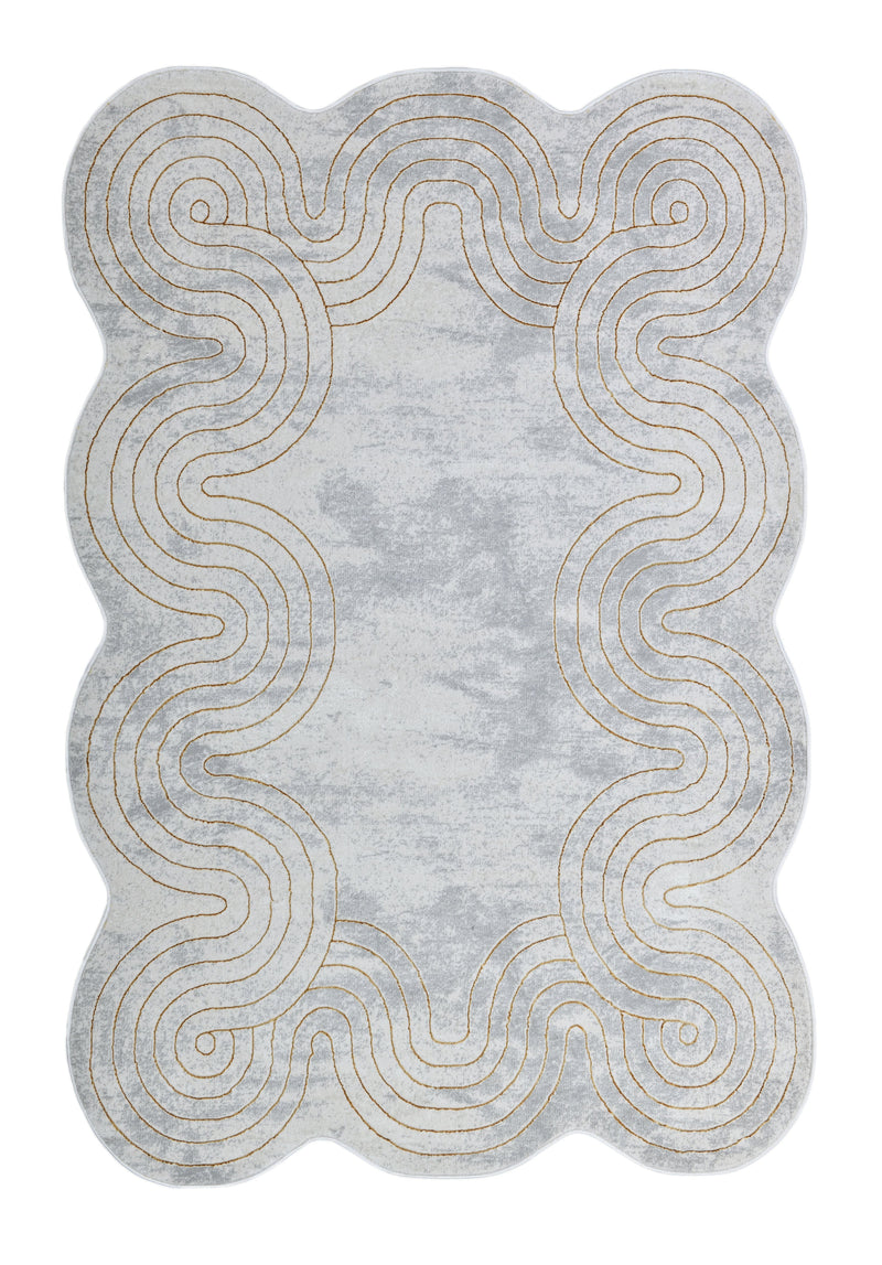 Chic cream Rug with Metallic Gold Accents – Designer Geometric Edge Style - Z325B (POL801)