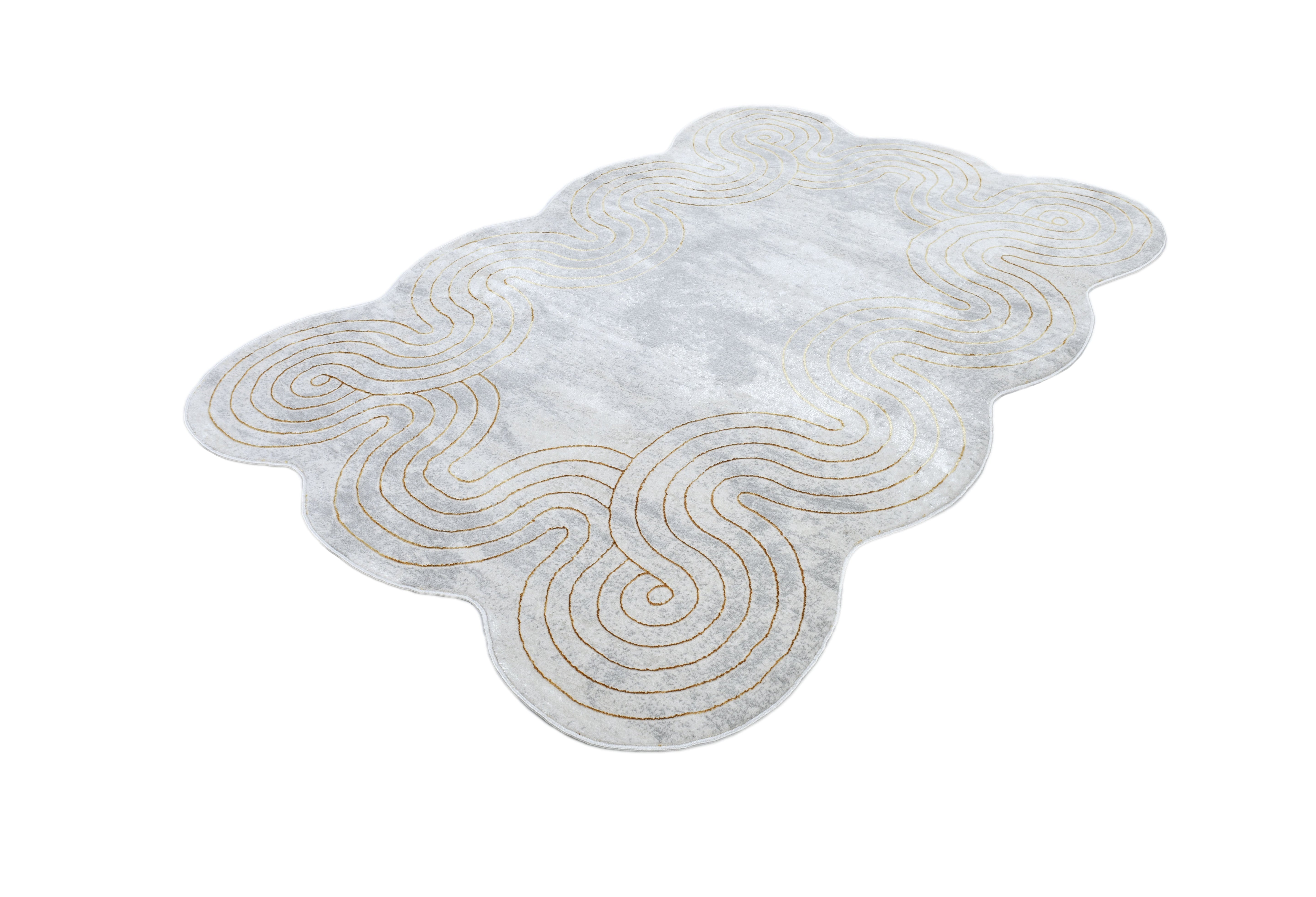 Chic cream Rug with Metallic Gold Accents – Designer Geometric Edge Style - Z325B (POL801)