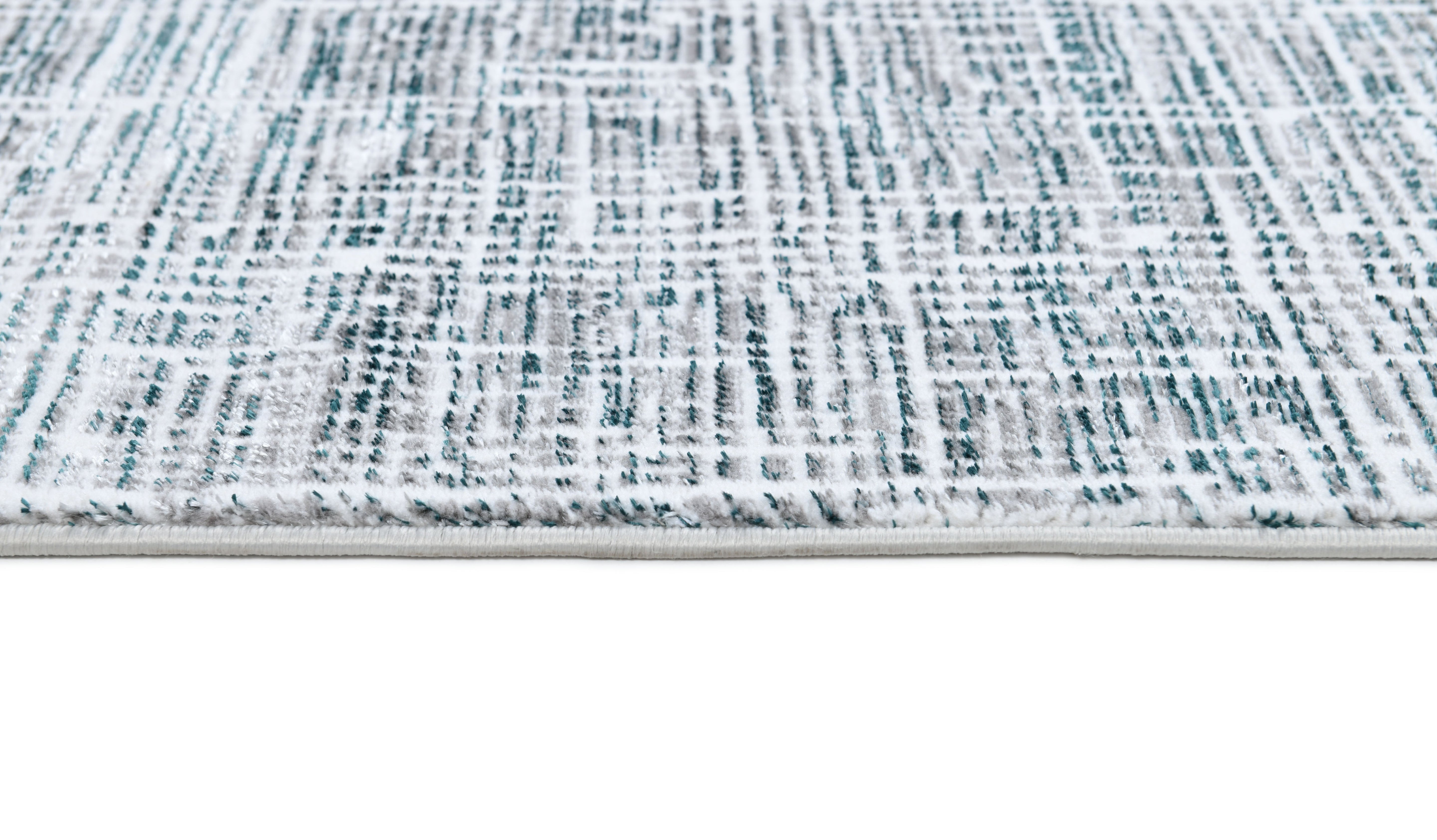 Fresh Cream Rug with Green and Silver Geometric Accents - Z240A
