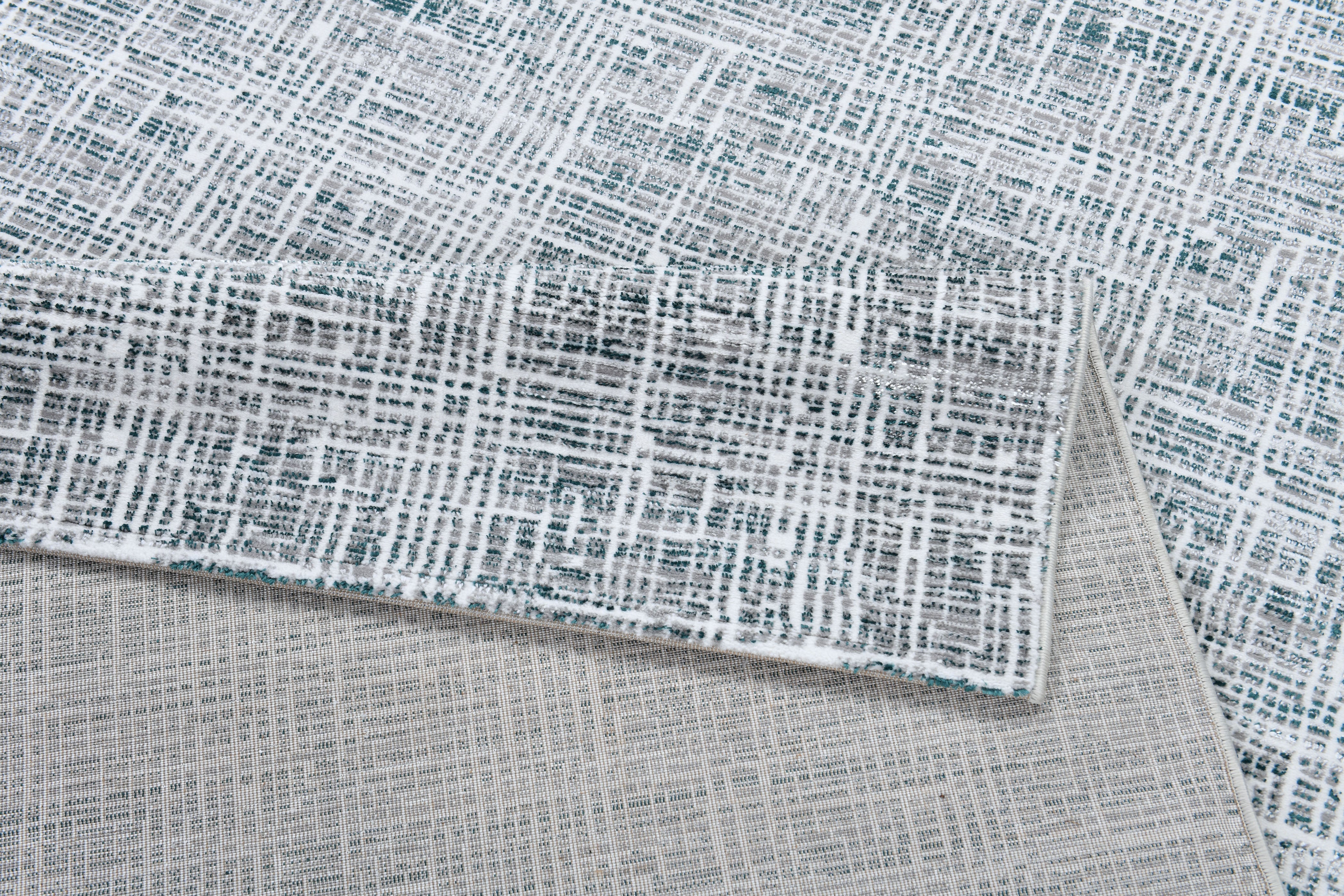 Fresh Cream Rug with Green and Silver Geometric Accents - Z240A