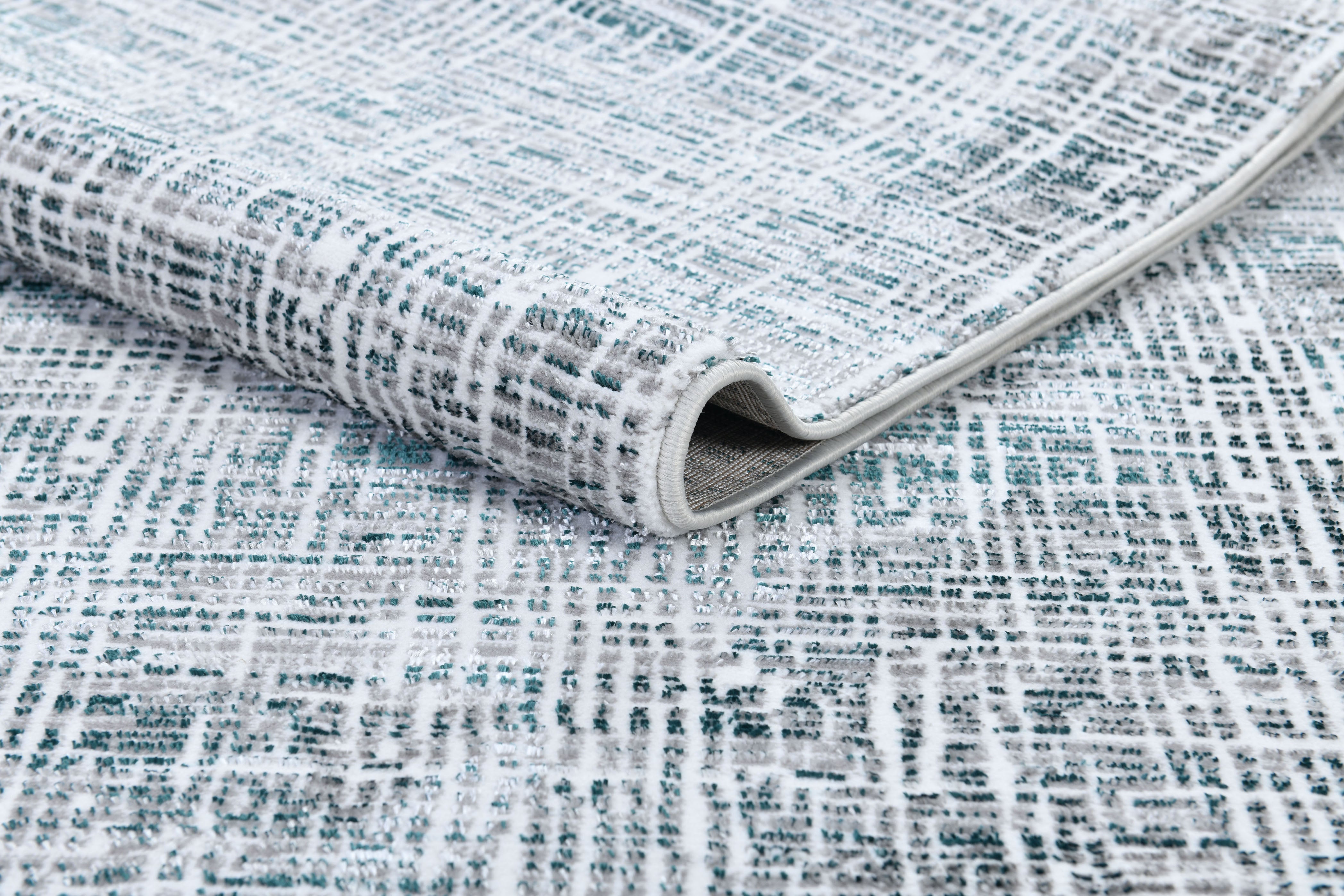 Fresh Cream Rug with Green and Silver Geometric Accents - Z240A
