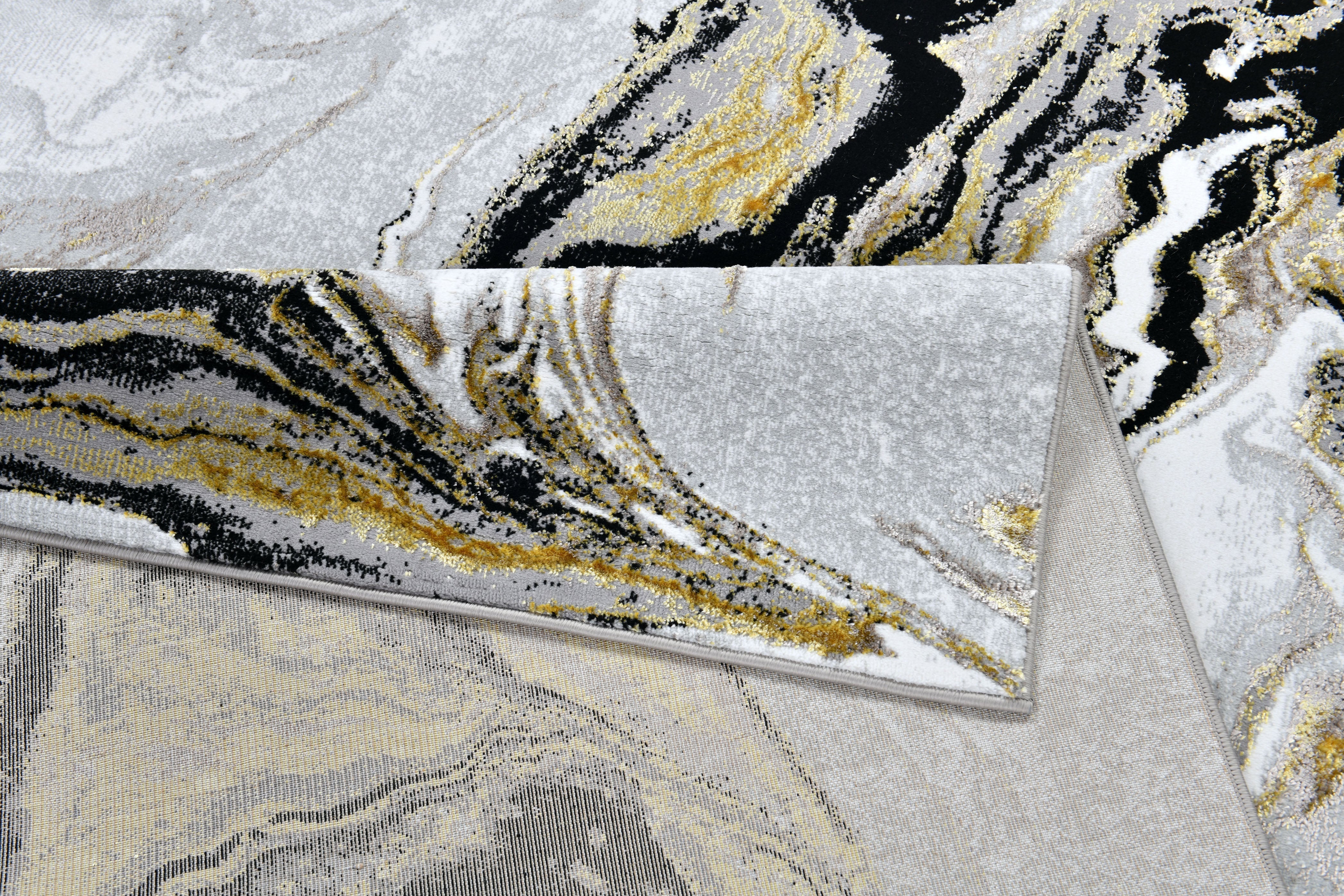 Luxurious fusion of metallic silver, brushed gold, and deep black, abstract marbled design - Z258A (POL803)
