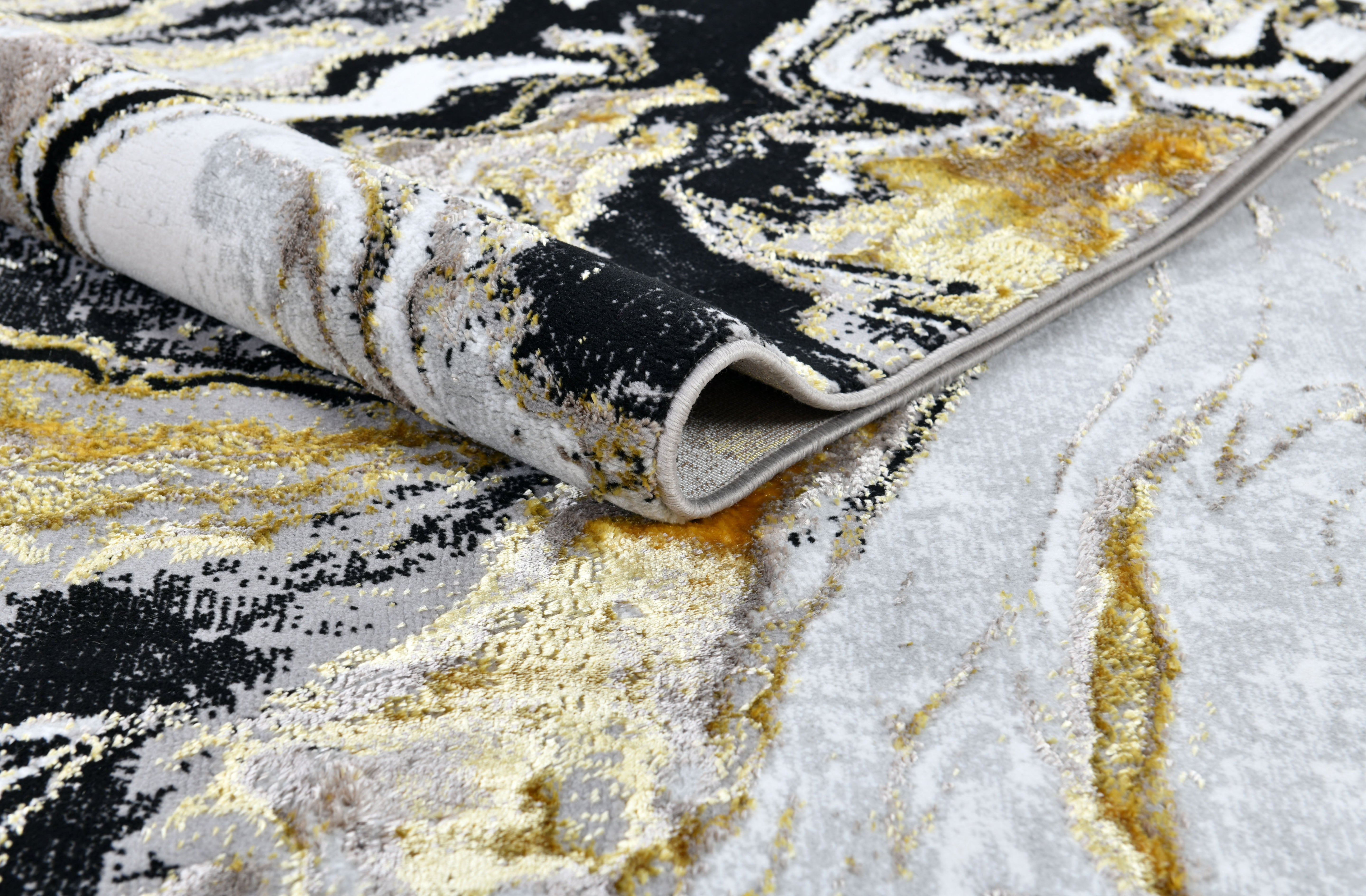 Luxurious fusion of metallic silver, brushed gold, and deep black, abstract marbled design - Z258A (POL803)