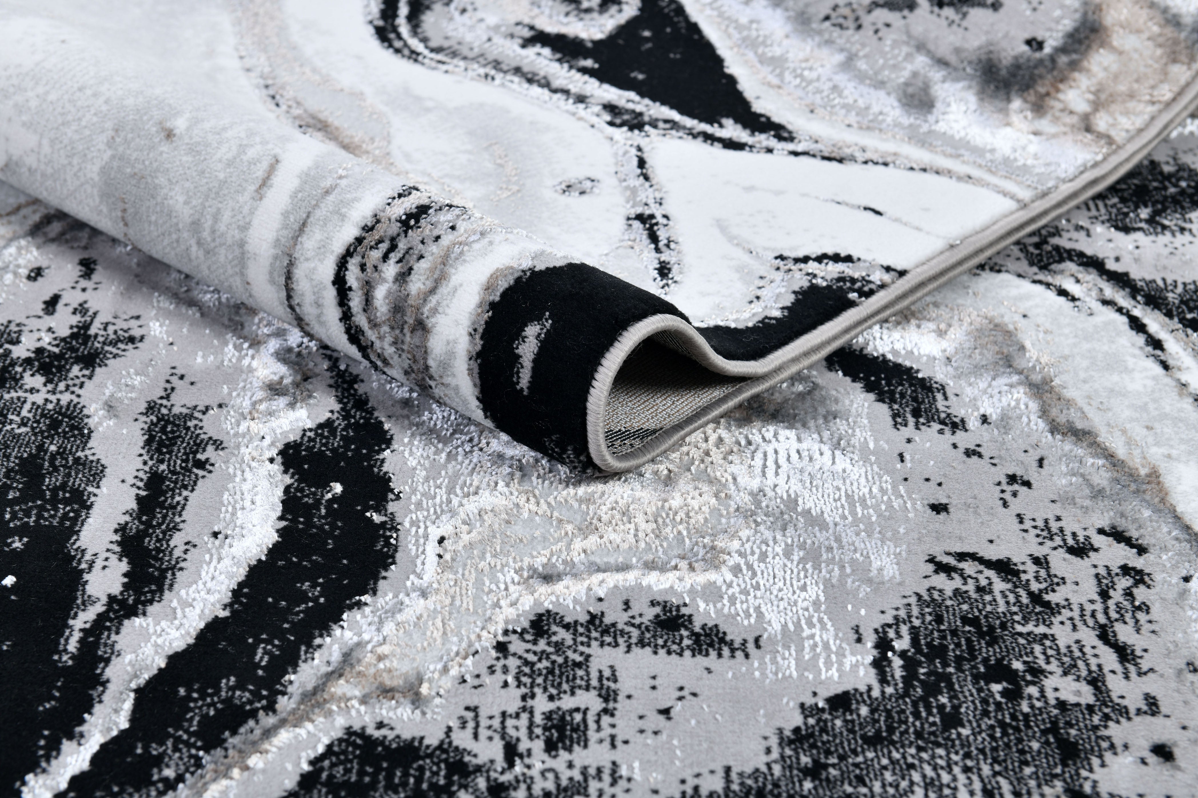 Luxurious fusion of metallic silver, brushed gold, and deep black, abstract marbled design - Z258A (POL803)