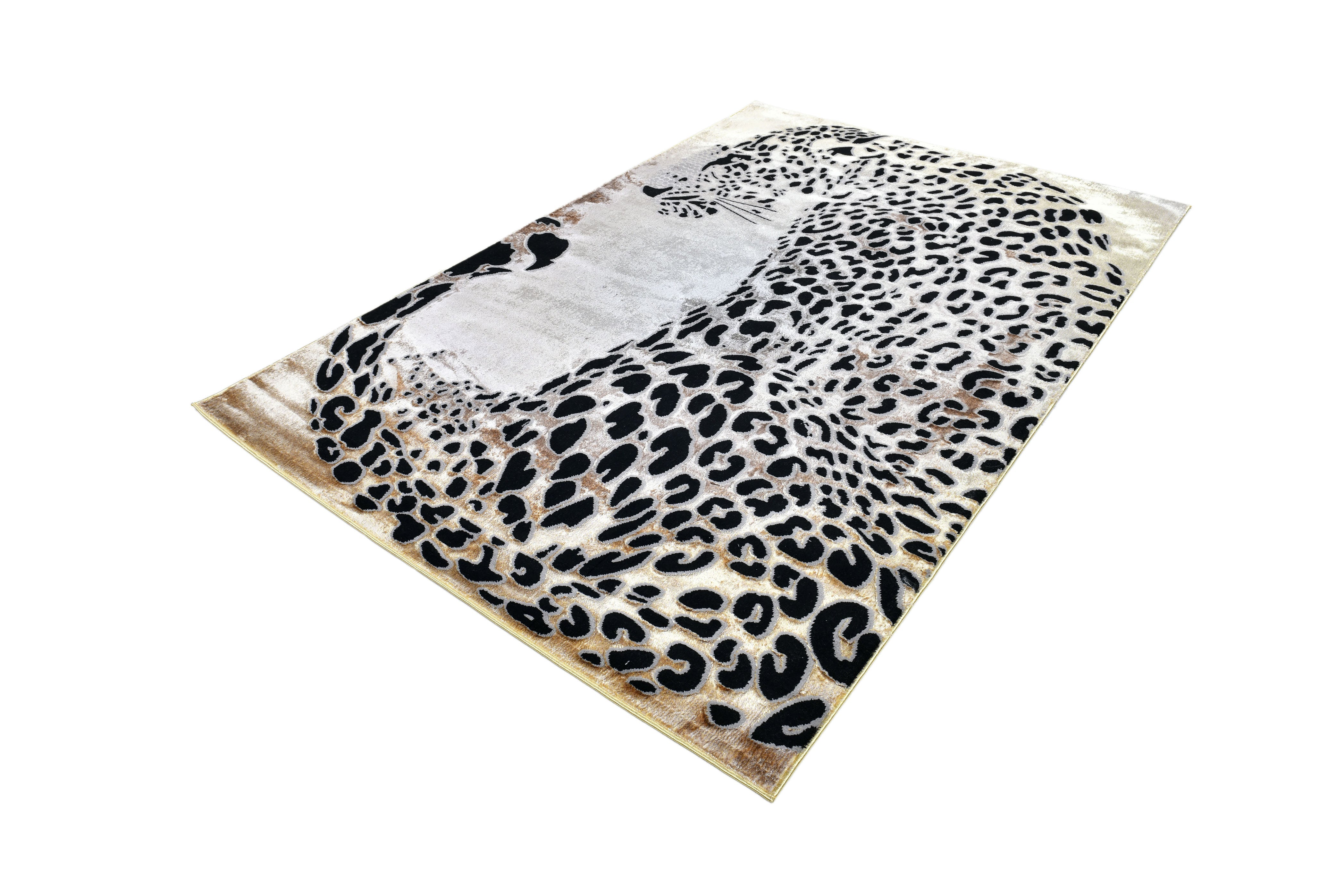 Luxury Soft-Touch Rug in Bronze, Metallic, Copper & Black Cheetah (Feline) Print Design - Z340A (POL806)