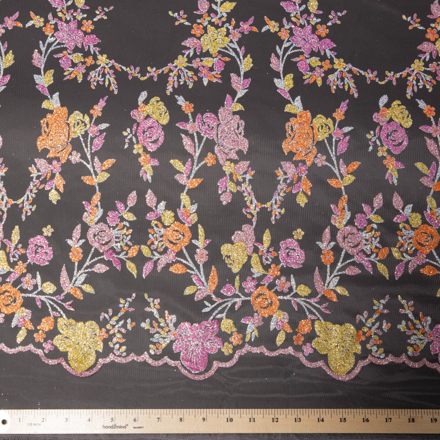 Tulle Lace Fabric with Multicolor Glitter and Floral Design 58" Wide | Exquisite Fabric