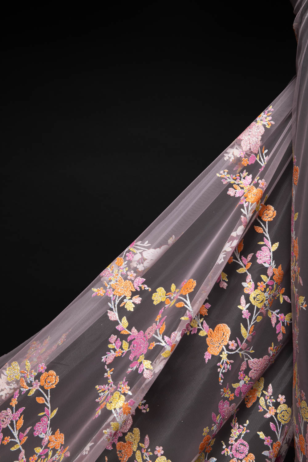 Tulle Lace Fabric with Multicolor Glitter and Floral Design 58" Wide | Exquisite Fabric
