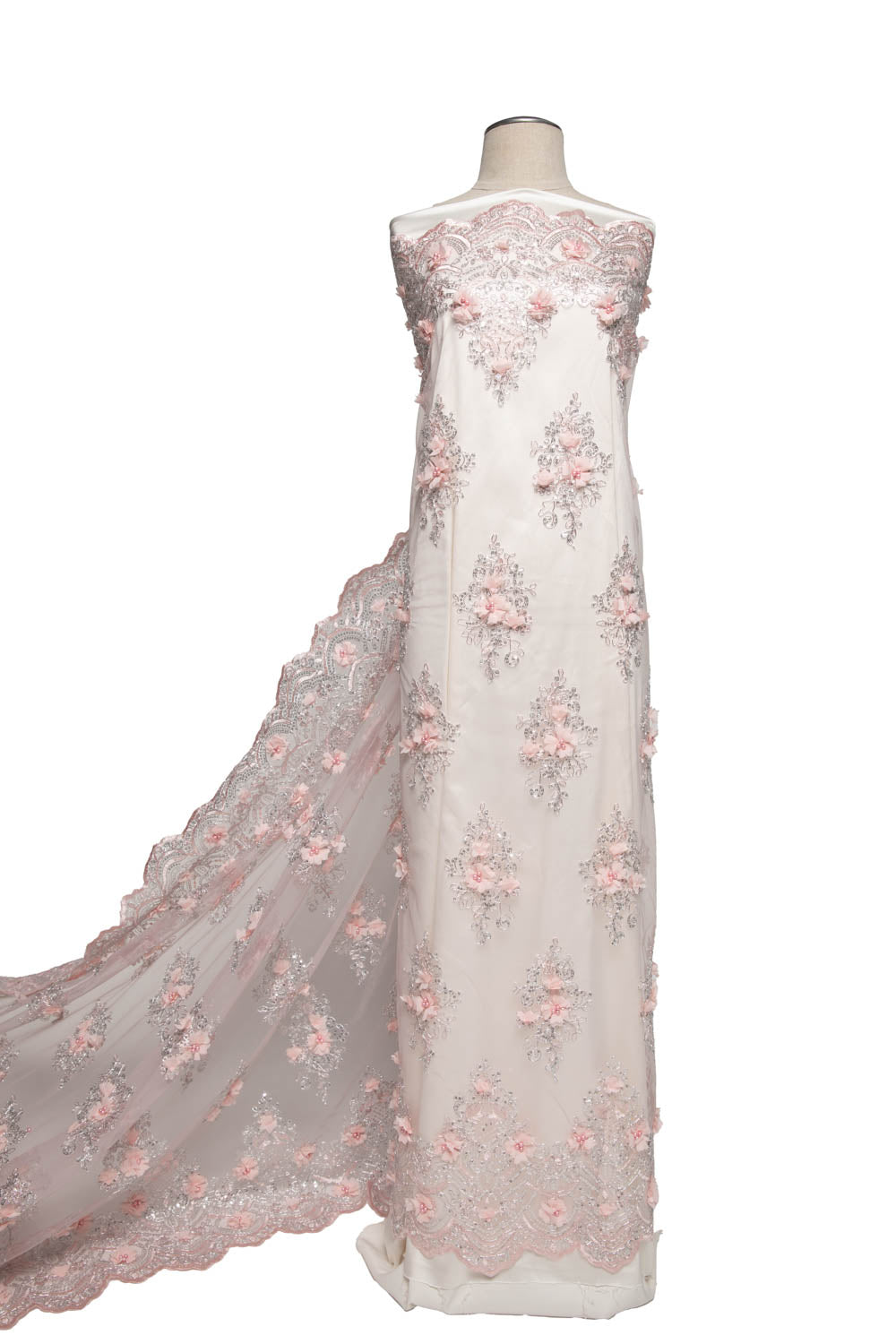 Tulle Lace Fabric Embroidered with Applique and Intricate 3D Pattern 52" Wide | Exquisite Fabric