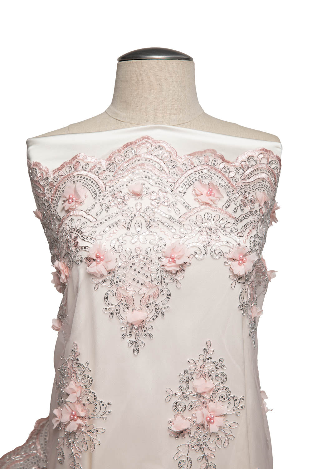 Tulle Lace Fabric Embroidered with Applique and Intricate 3D Pattern 52" Wide | Exquisite Fabric