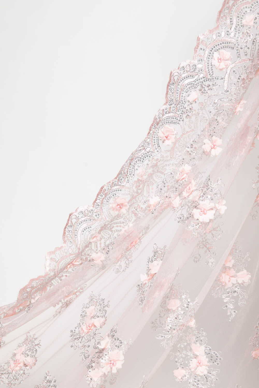 Tulle Lace Fabric Embroidered with Applique and Intricate 3D Pattern 52" Wide | Exquisite Fabric