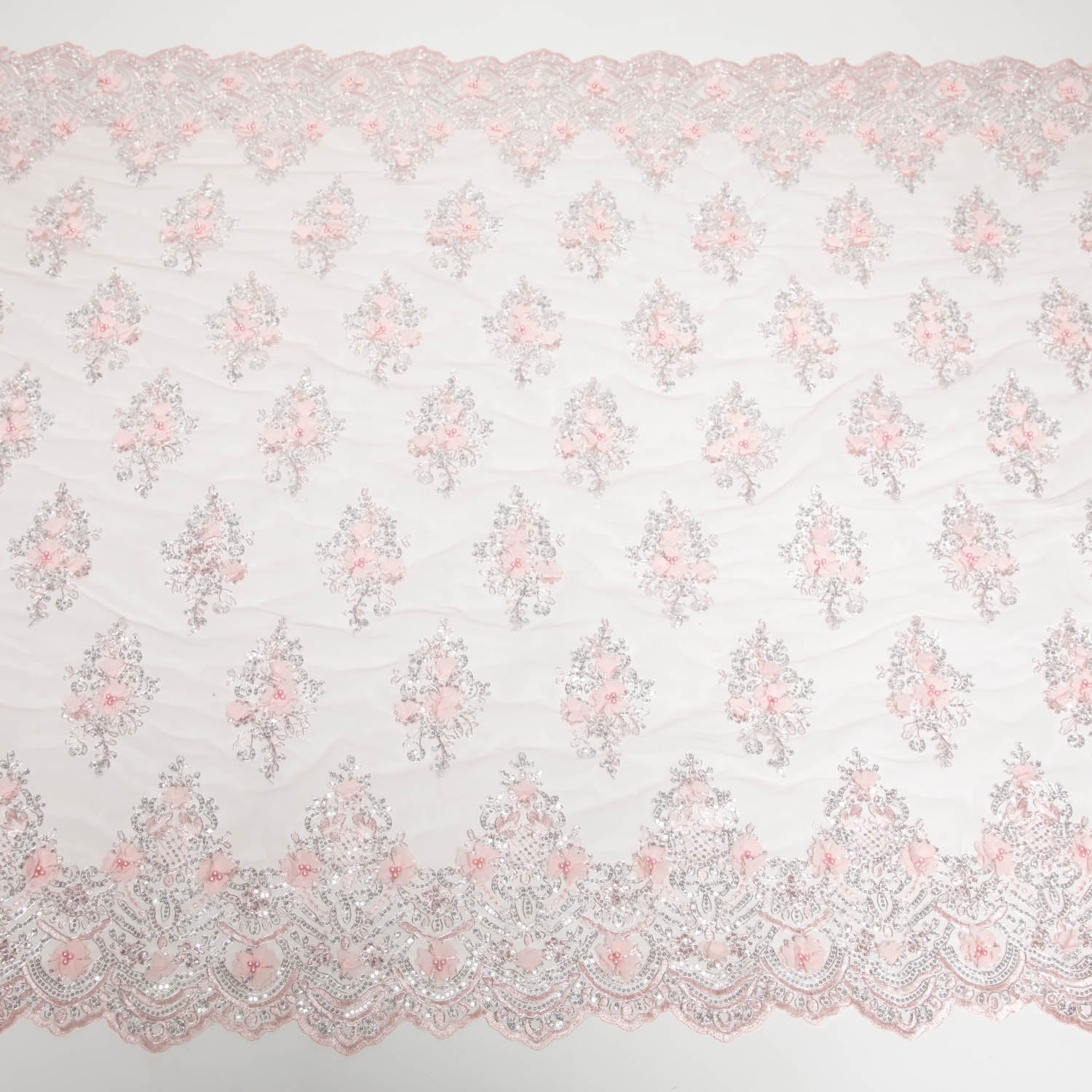 Tulle Lace Fabric Embroidered with Applique and Intricate 3D Pattern 52" Wide | Exquisite Fabric