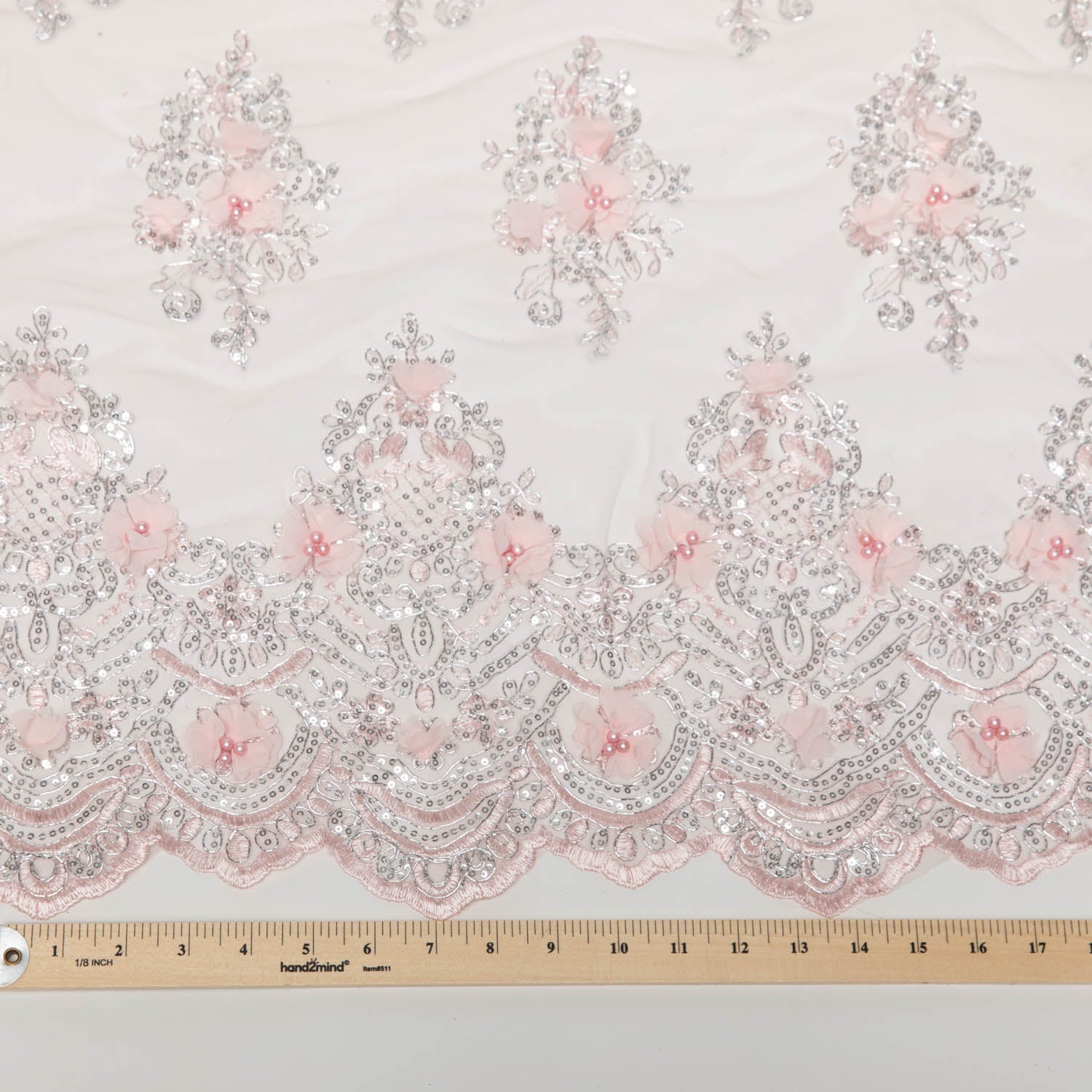 Tulle Lace Fabric Embroidered with Applique and Intricate 3D Pattern 52" Wide | Exquisite Fabric