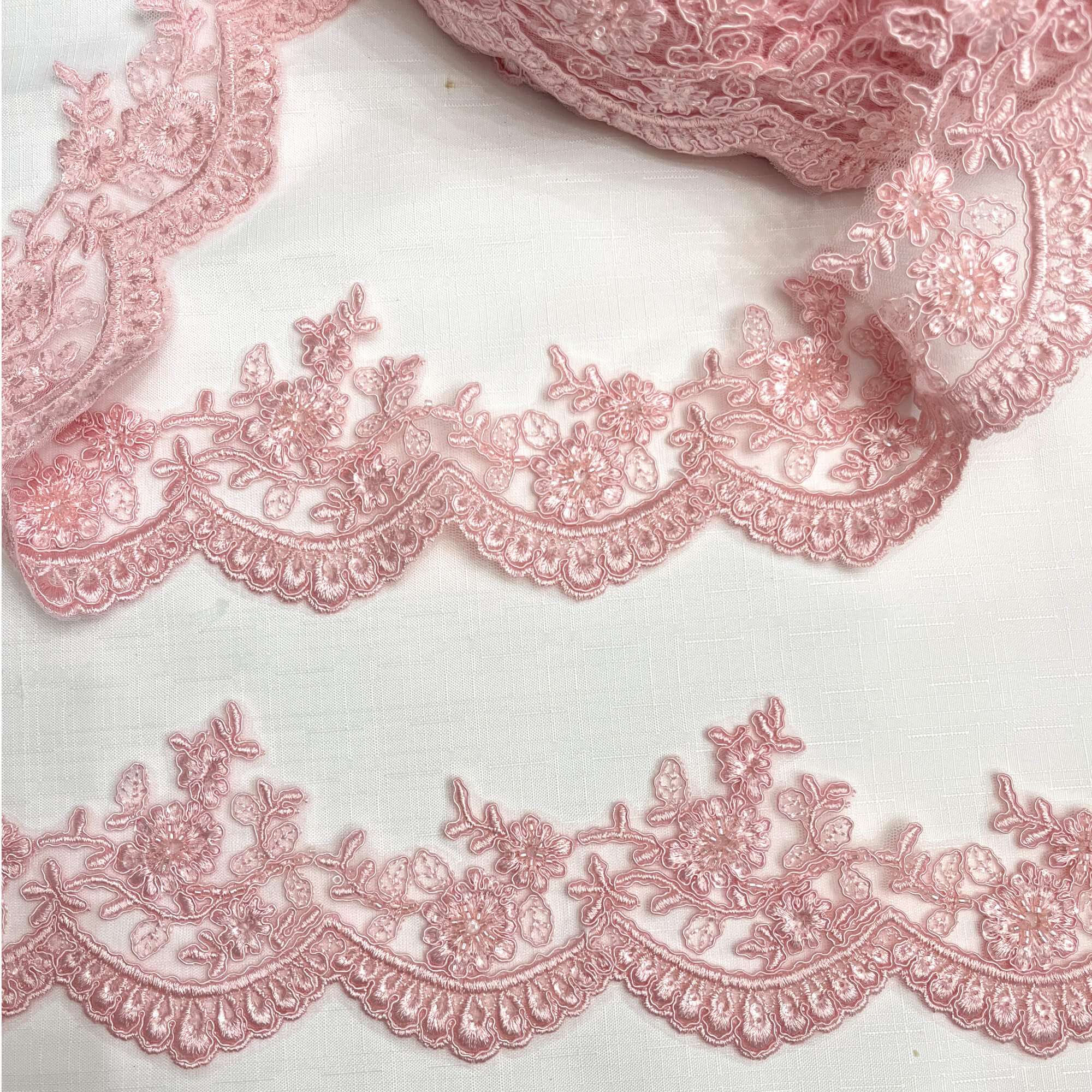 Beaded & Corded Floral scalloped Bridal Lace Trimming  | Lace USA - 96215W-BP