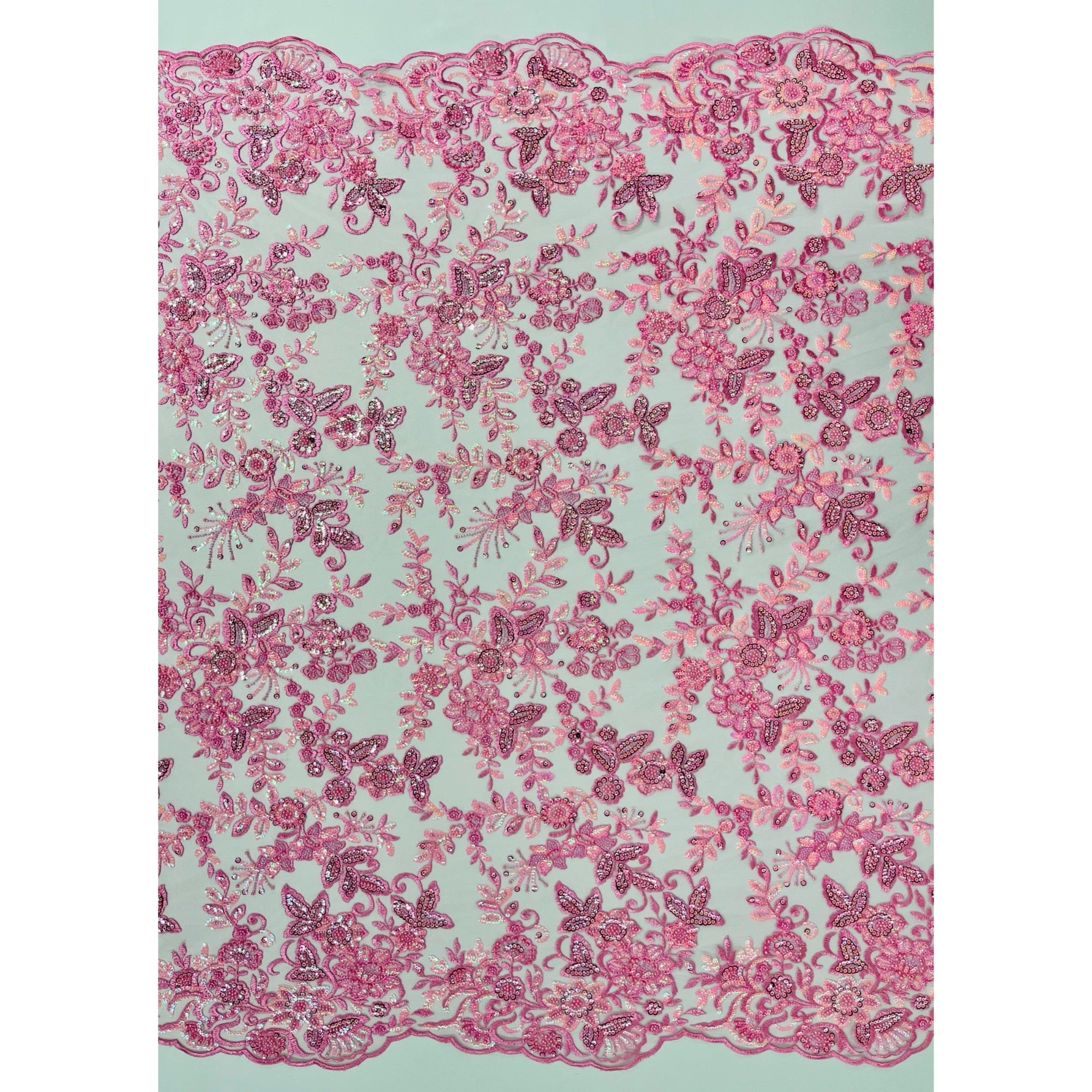 Beaded & Sequined Sparkling  Floral Lace Fabric – Scalloped Edges | Lace USA - GD-2218