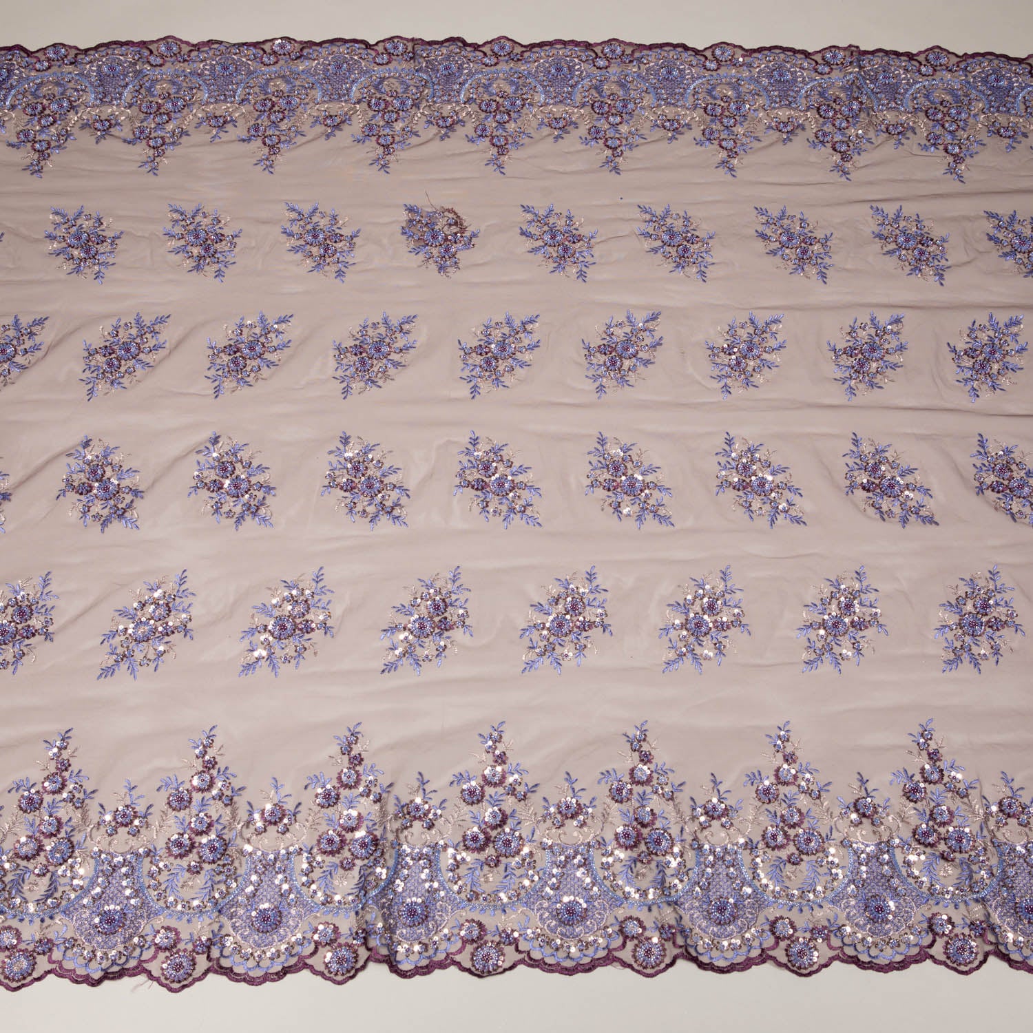 Tulle Lace Fabric Embroidered with Sequins and Sophisticated Pattern 52" Wide | Exquisite Fabric