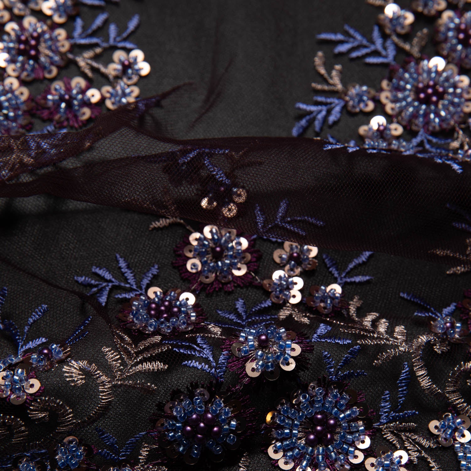 Tulle Lace Fabric Embroidered with Sequins and Sophisticated Pattern 52" Wide | Exquisite Fabric
