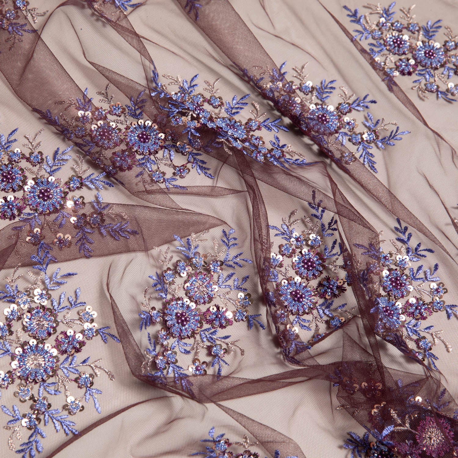 Tulle Lace Fabric Embroidered with Sequins and Sophisticated Pattern 52" Wide | Exquisite Fabric
