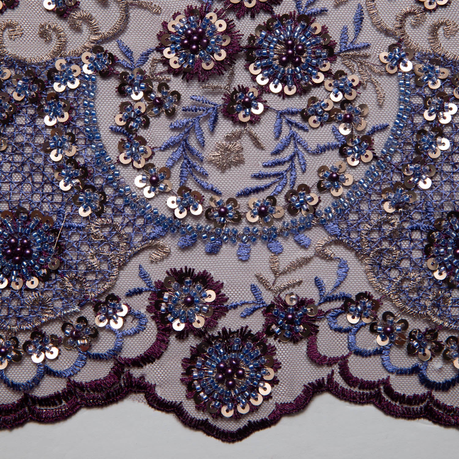 Tulle Lace Fabric Embroidered with Sequins and Sophisticated Pattern 52" Wide | Exquisite Fabric