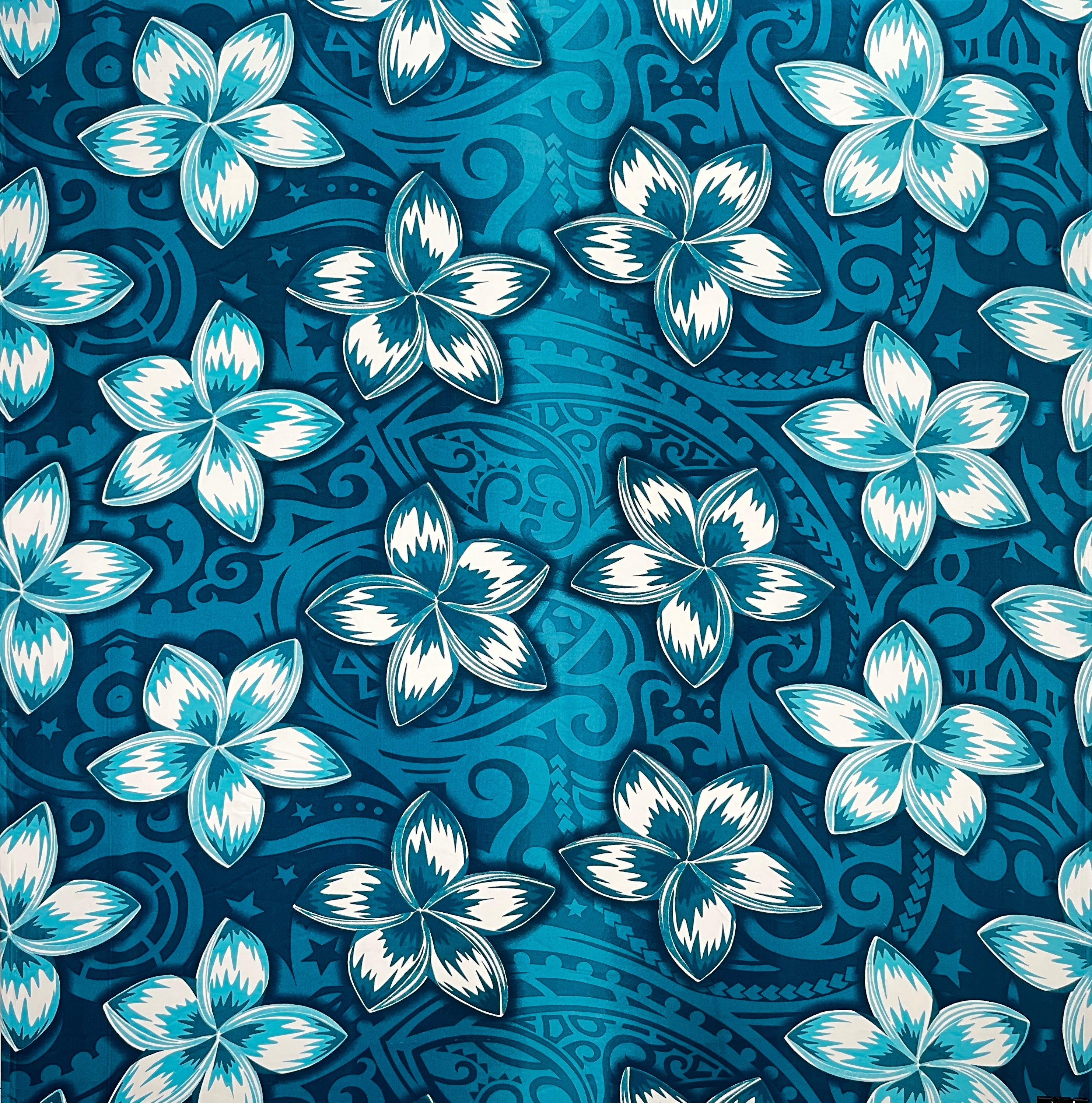 Plumeria Traditional Tattoo background Peachskin Fabric | Islands Fabric