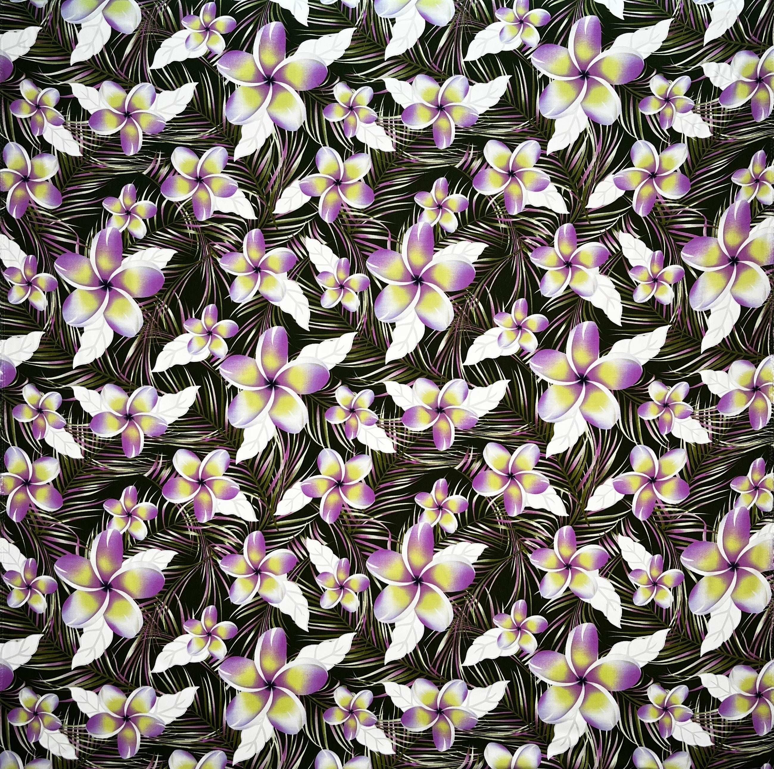 Plumeria & Tropical Leaves Print Rayon Poplin Fabric | Islands Fabric