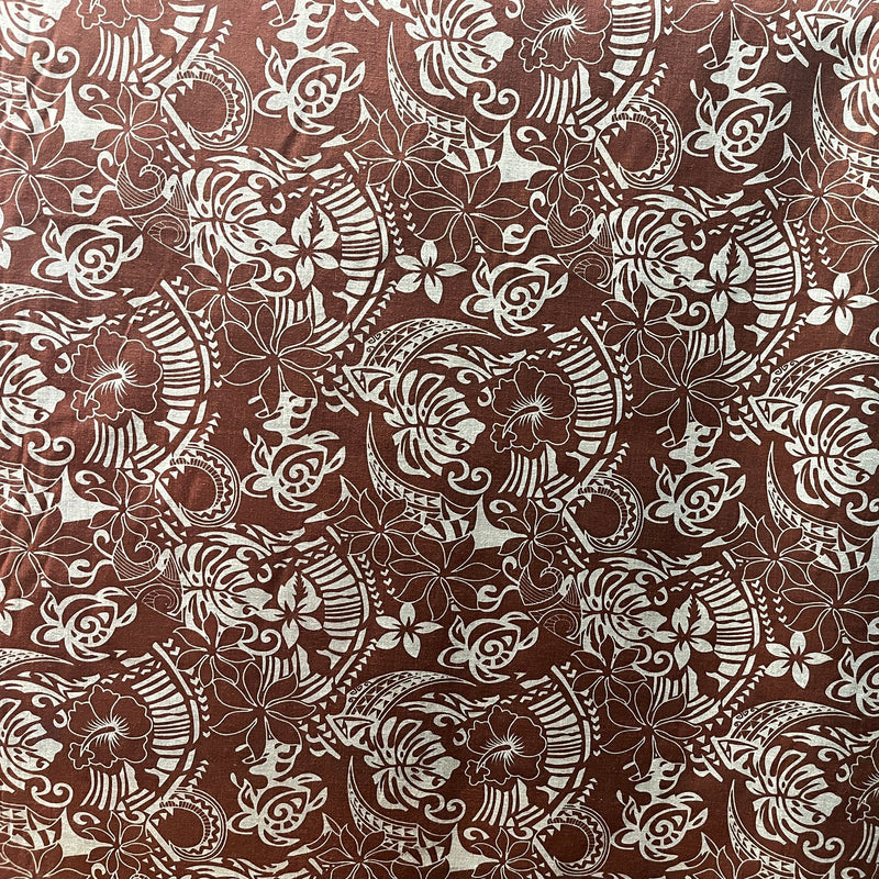 Polynesian Tribal Print Fabric Chambray (Denim Look) | Islands Fabric