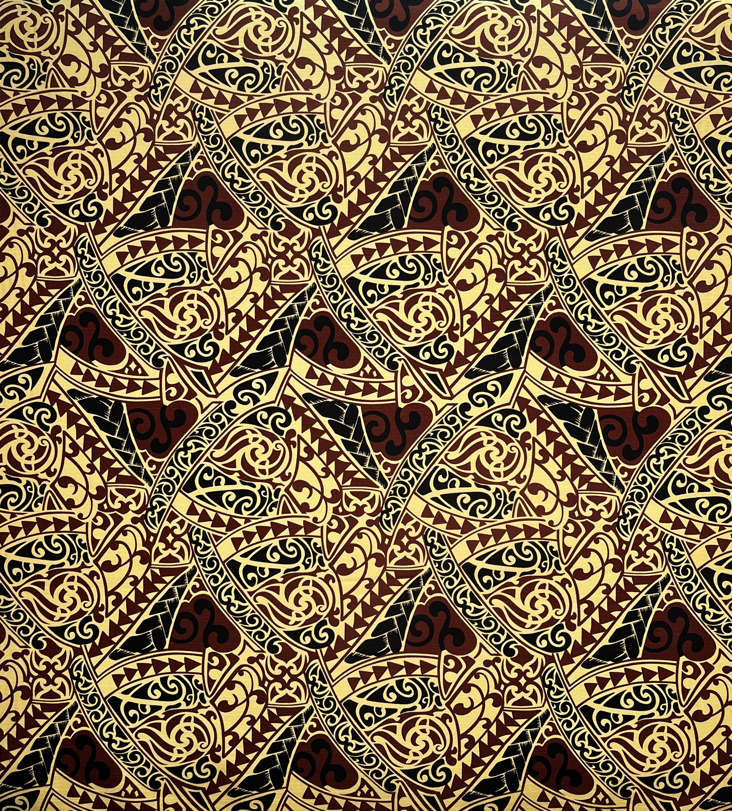 Polynesian Tribal Triangle formation Design Light Barkcloth Fabric | Islands Fabric