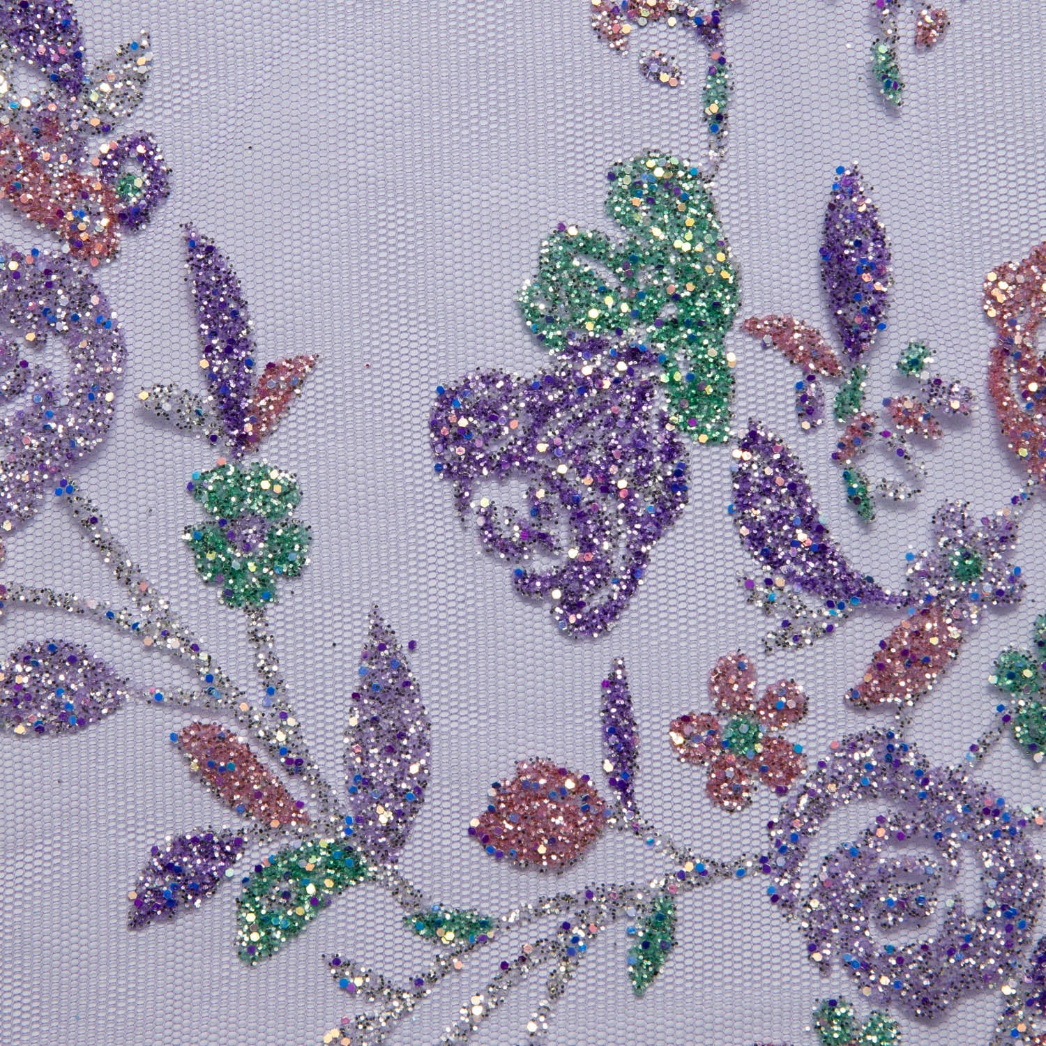 Tulle Lace Fabric with Multicolor Glitter and Floral Design 58" Wide | Exquisite Fabric