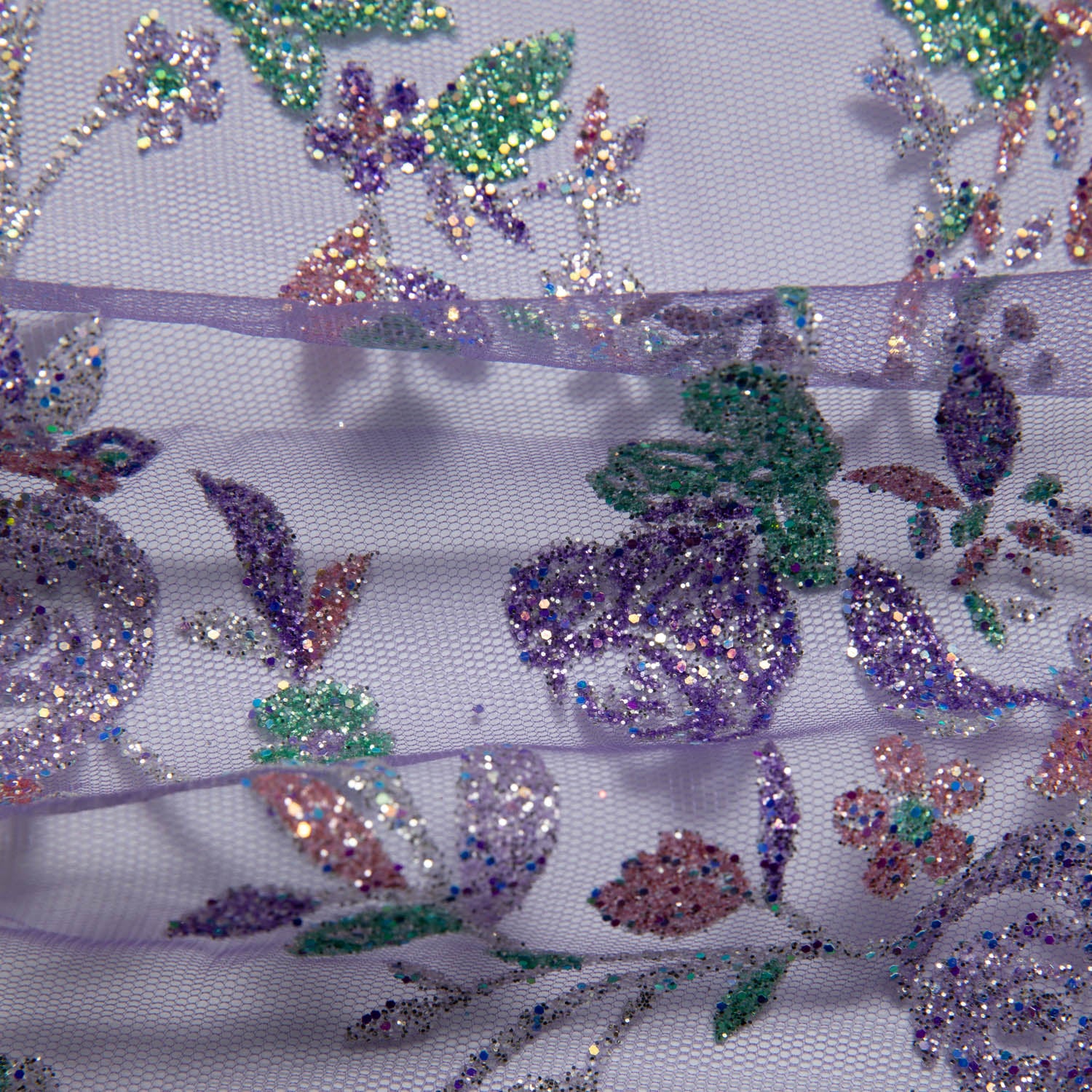 Tulle Lace Fabric with Multicolor Glitter and Floral Design 58" Wide | Exquisite Fabric