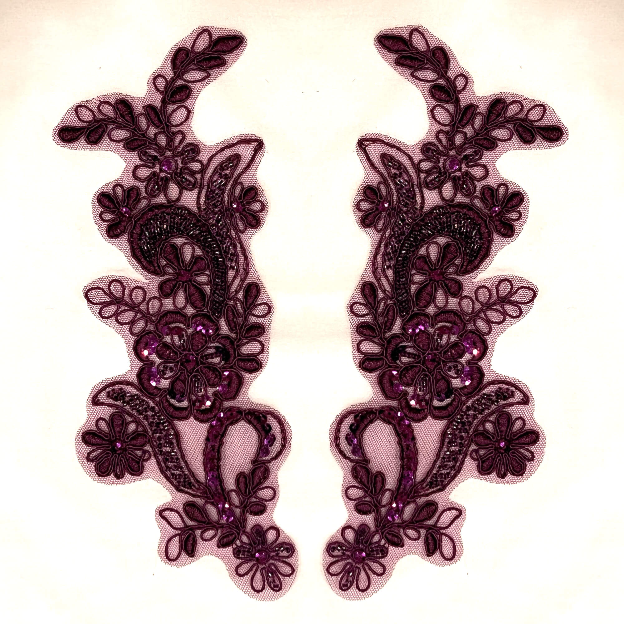 Beaded & Corded Floral Lace Applique Embroidered on 100% Polyester | Lace USA - KZ-67