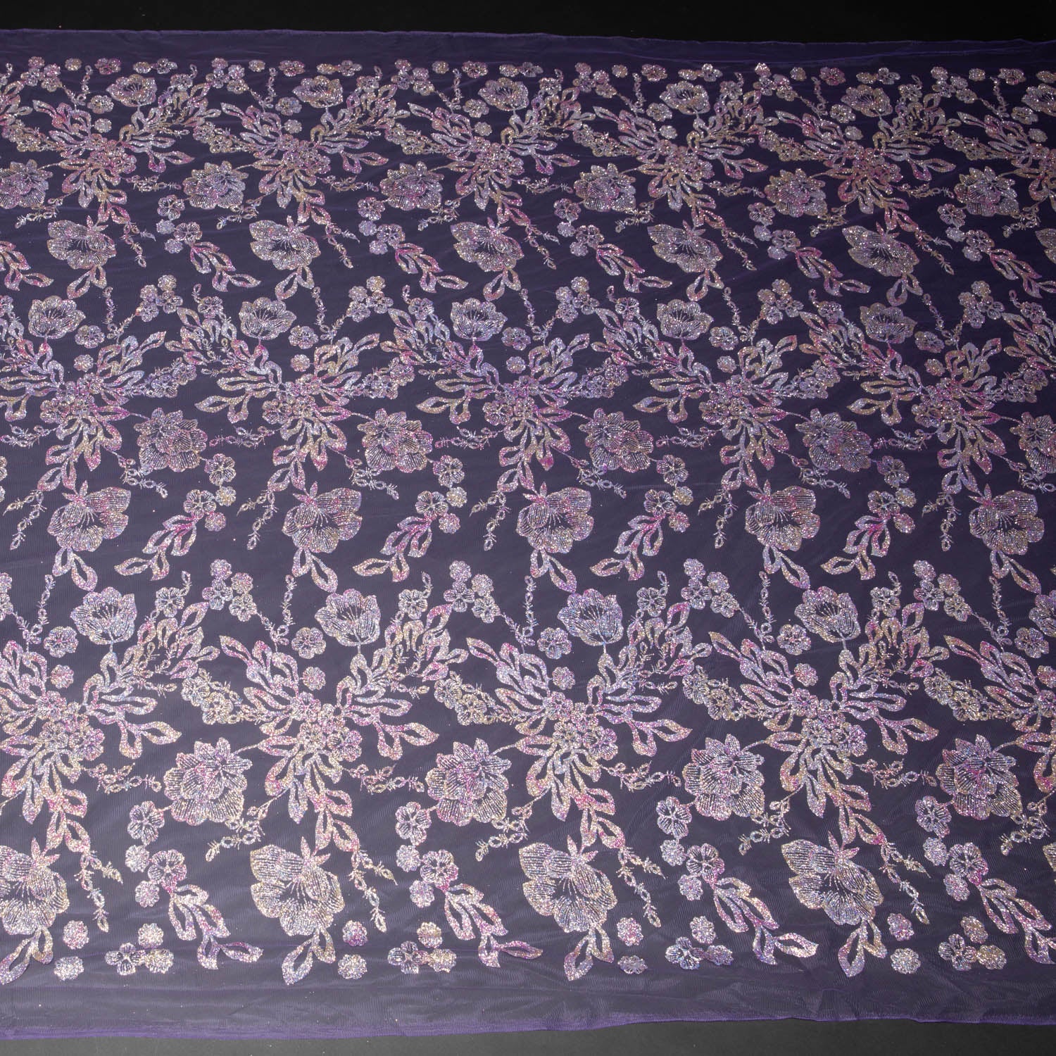 Tulle Fabric With Multicolor Glitter with Floral Pattern 58" Wide | Exquisite Fabric