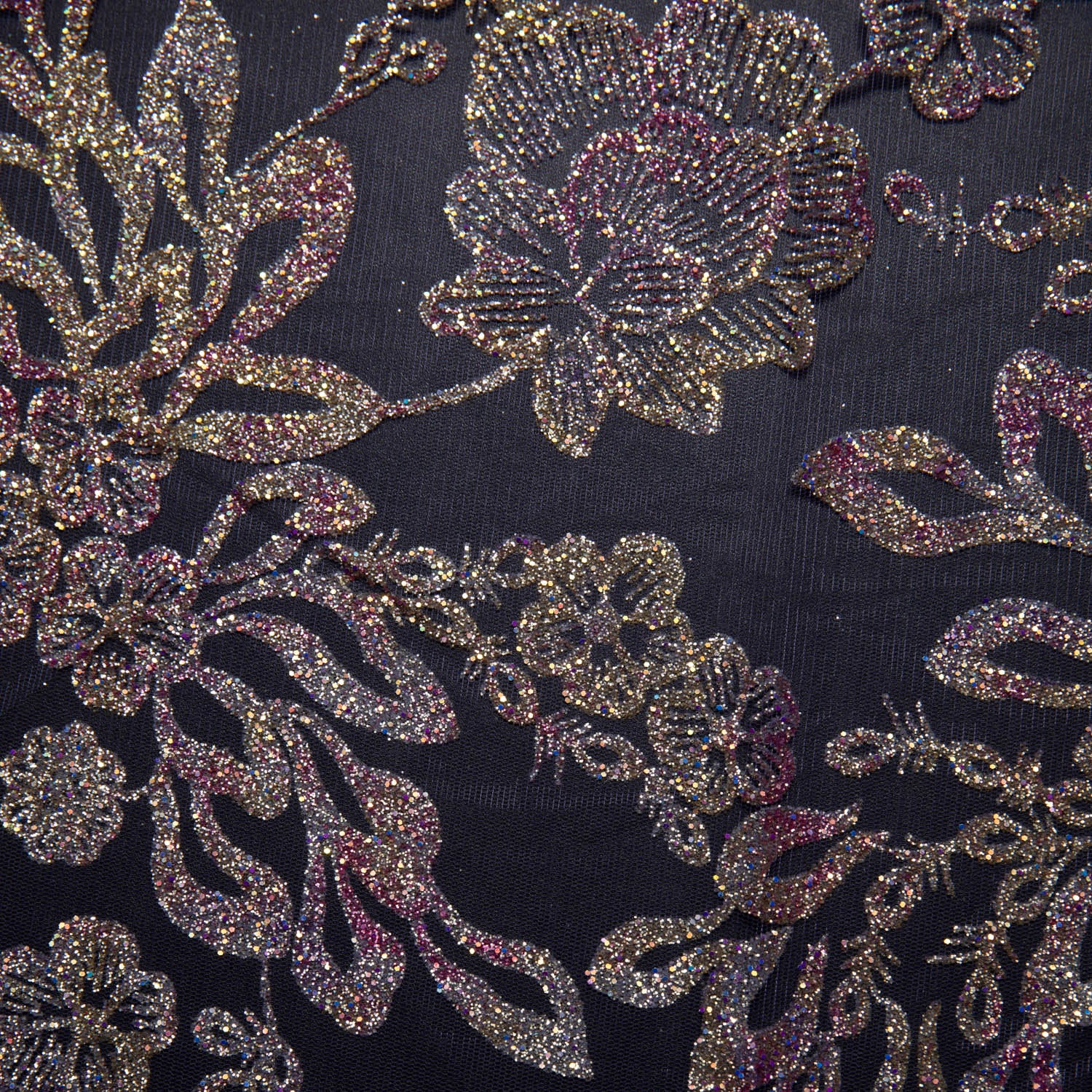 Tulle Fabric With Multicolor Glitter with Floral Pattern 58" Wide | Exquisite Fabric