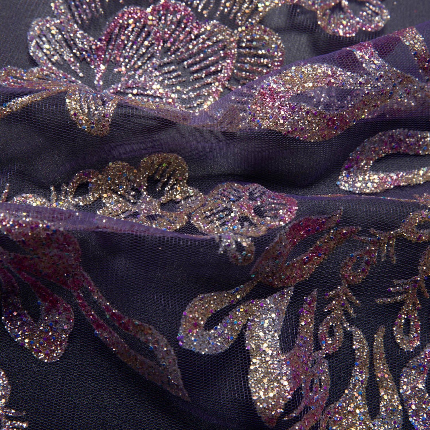 Tulle Fabric With Multicolor Glitter with Floral Pattern 58" Wide | Exquisite Fabric