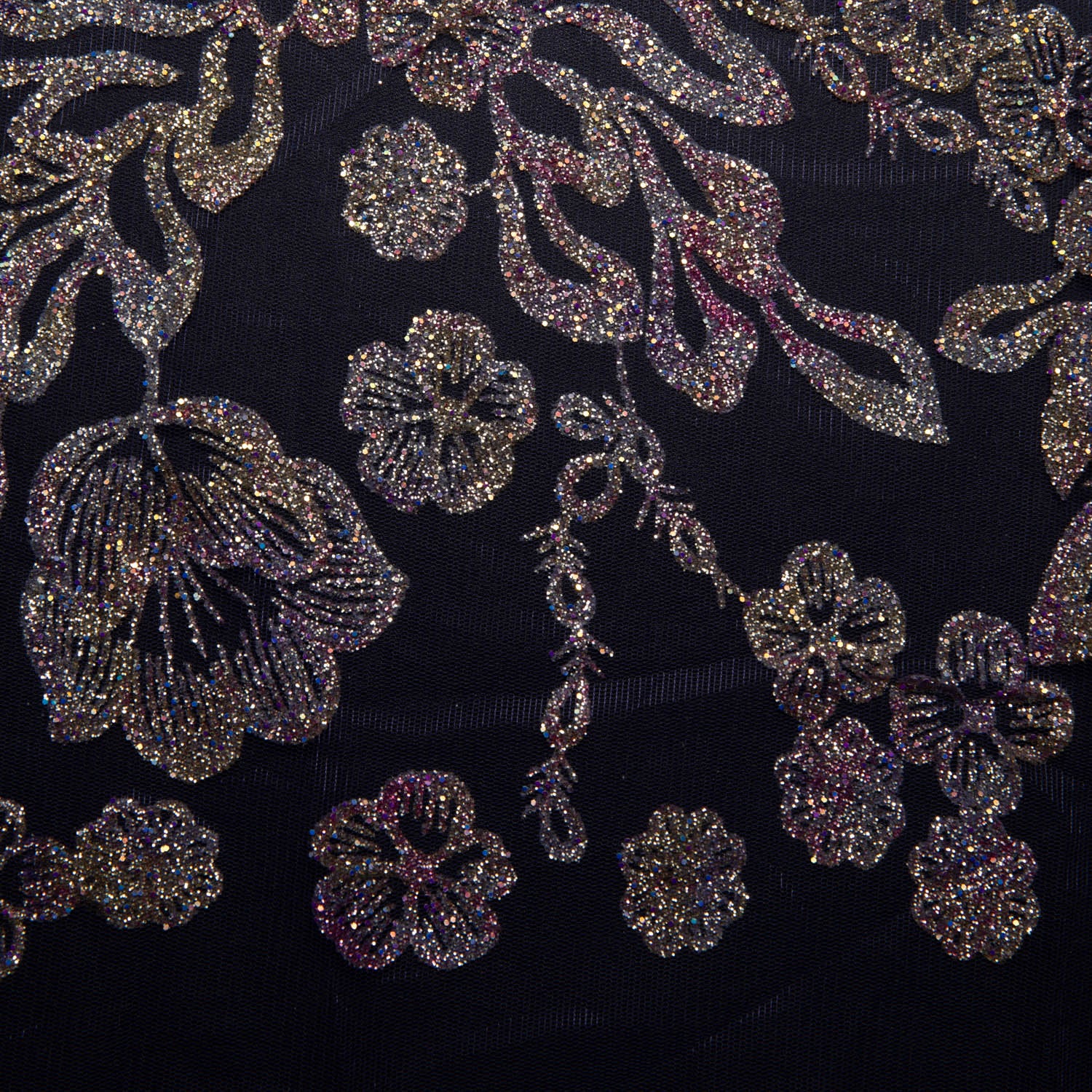 Tulle Fabric With Multicolor Glitter with Floral Pattern 58" Wide | Exquisite Fabric