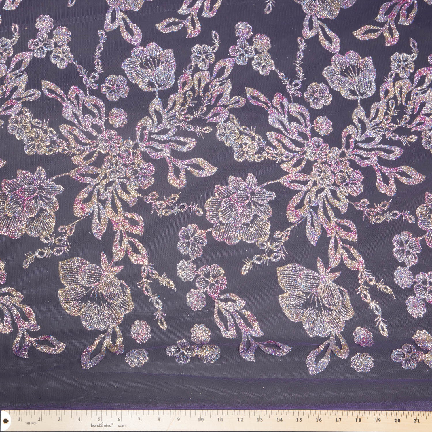 Tulle Fabric With Multicolor Glitter with Floral Pattern 58" Wide | Exquisite Fabric