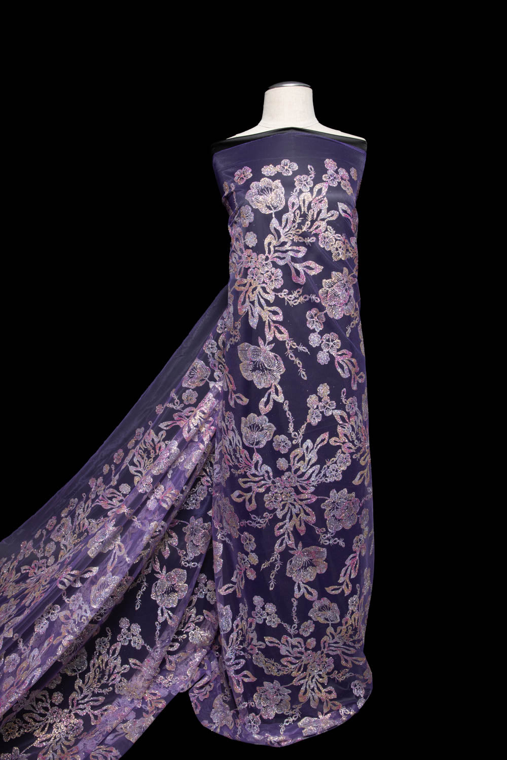 Tulle Fabric With Multicolor Glitter with Floral Pattern 58" Wide | Exquisite Fabric