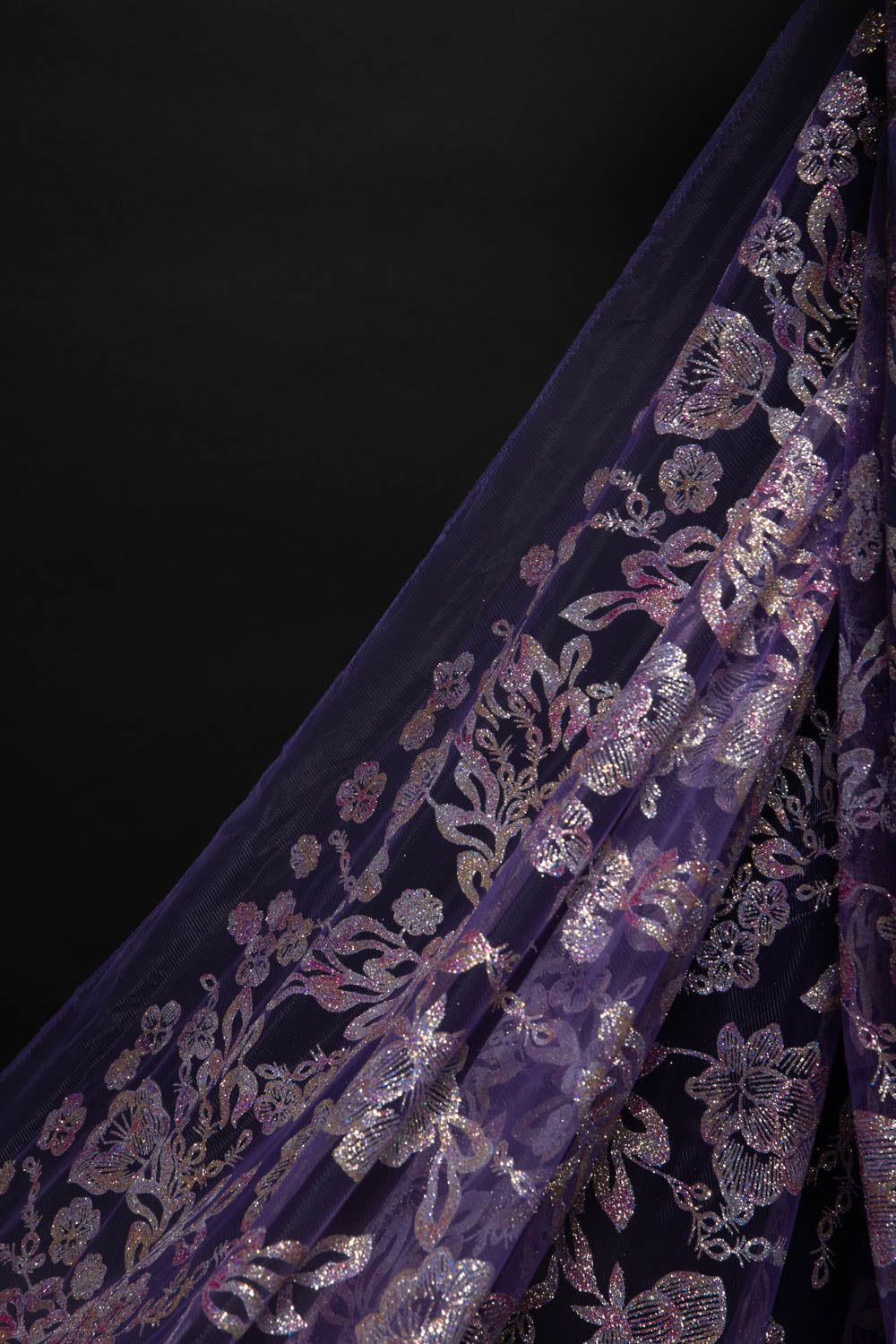 Tulle Fabric With Multicolor Glitter with Floral Pattern 58" Wide | Exquisite Fabric