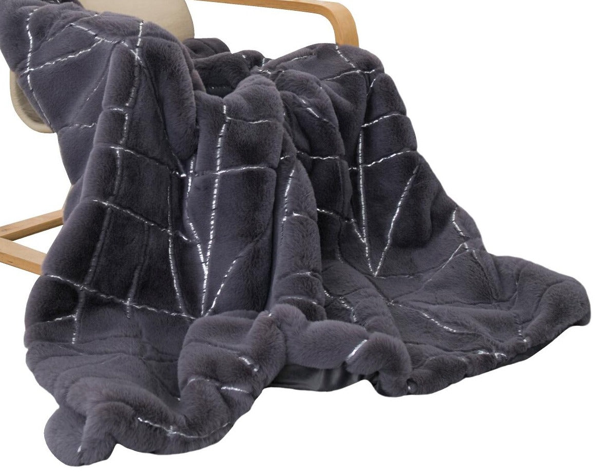 Metallic Golden Scattered Shimmery Design Faux Rabbit Touch Soft Throw Blanket - Coverlet/ Quilt/ Throw/ Bedspread/ Bedcover