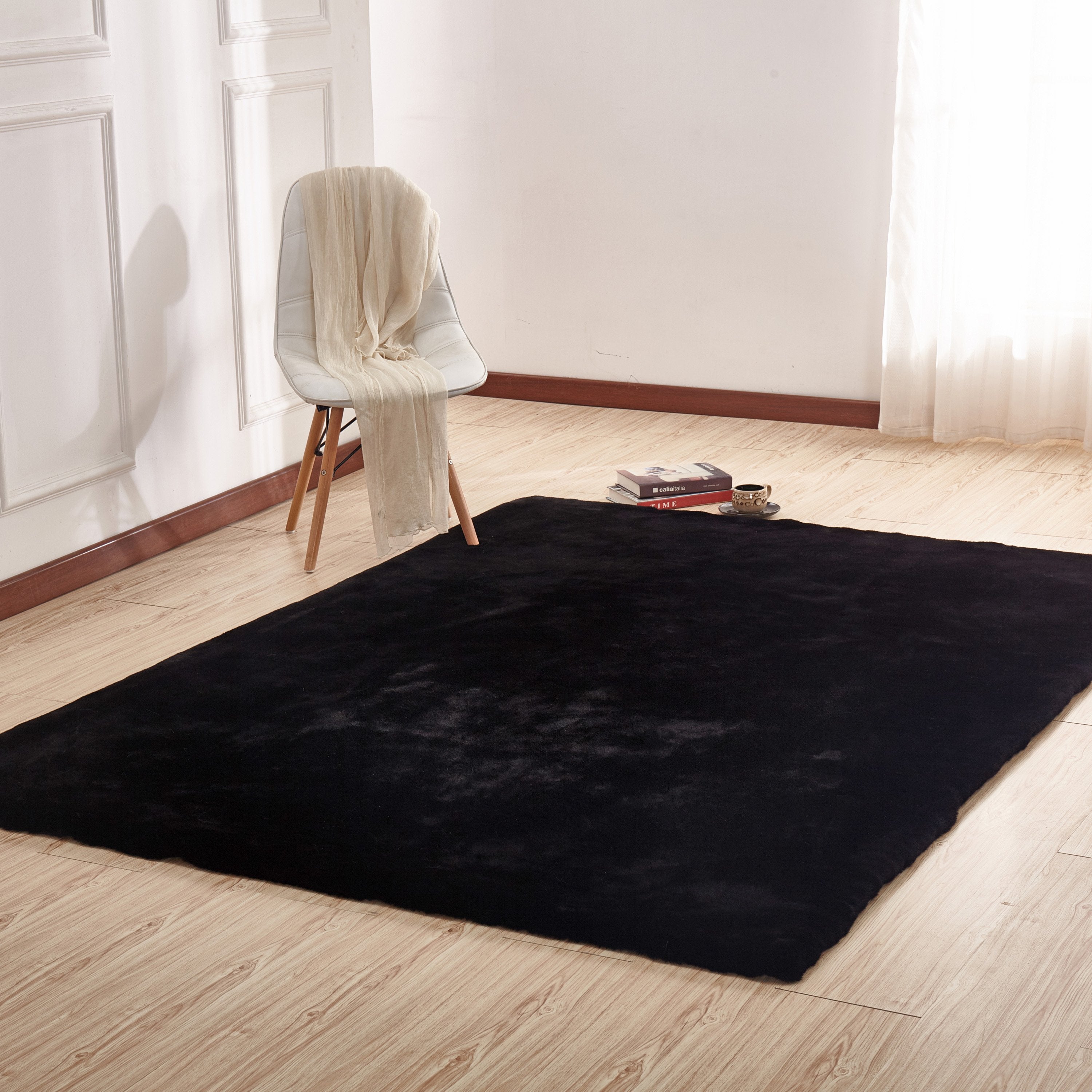 Soft Touch Faux Rabbit, Chinchilla Feel Solid Colors Area Rugs